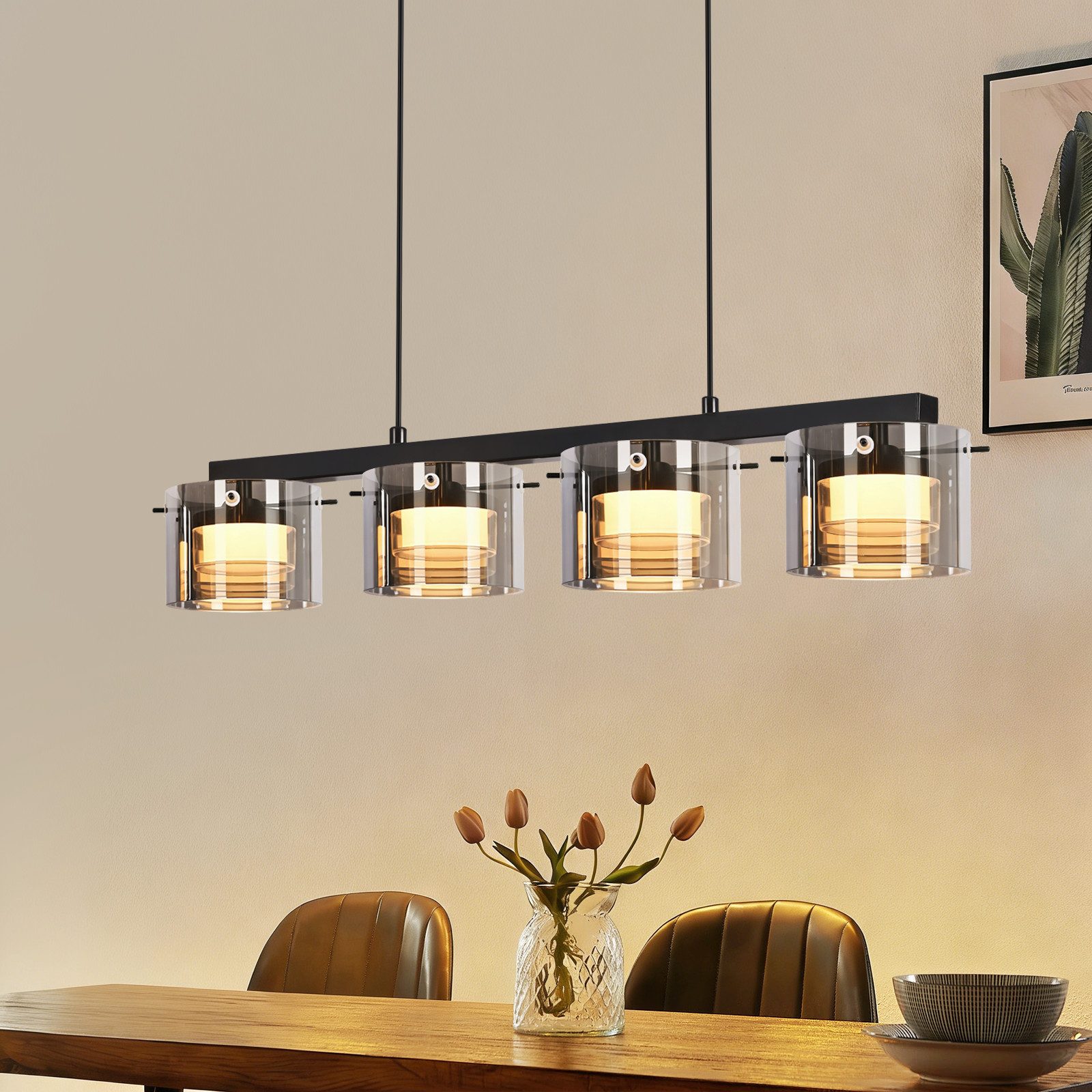 Nettlife LED Pendelleuchte 1/3/4flammig Retro Hängelampe Glas Esszimmerlampe 2700K Warmweiß, LED fest integriert, Extra-Warmweiß, für Esszimmer Wohnzimmer Küche