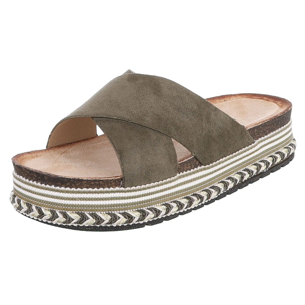 Ital-Design Damen Plateau-Pantolette mit Kreuzbanddesign Plateausandaletten (91895573) Flach Pantoletten in Grün