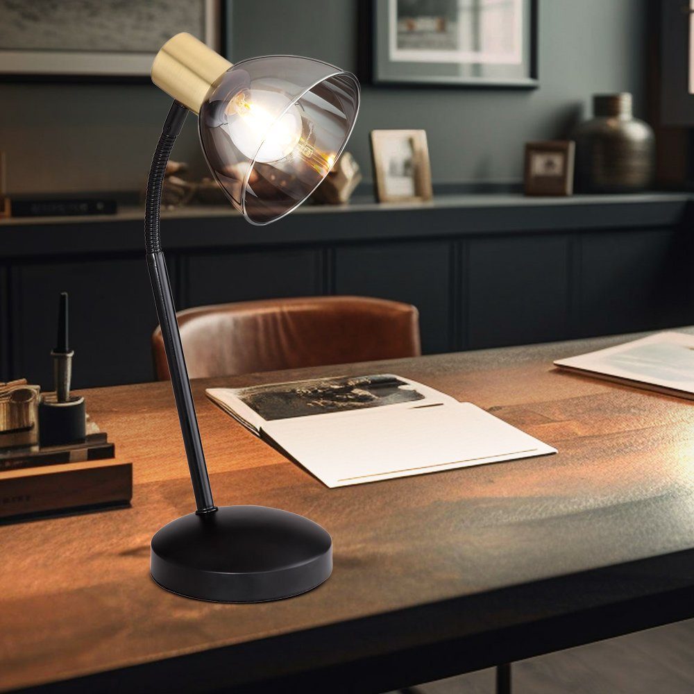 etc-shop Schreibtischlampe, Leuchtmittel Nachttischleuchte flexibel inklusive, Rauchglas 41 nicht H cm Tischlampe Tischleuchte