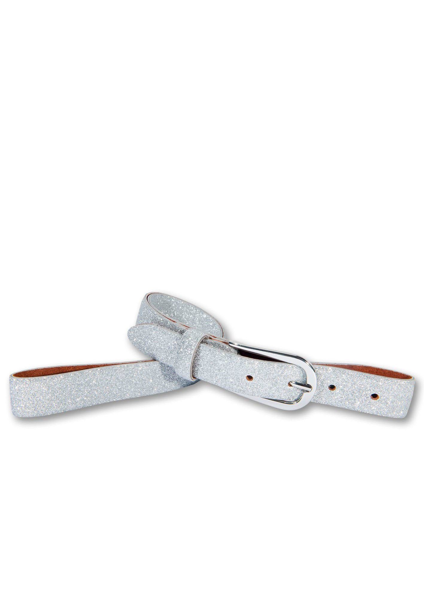 Silbergift Ledergürtel mit Glitzerpartikeln