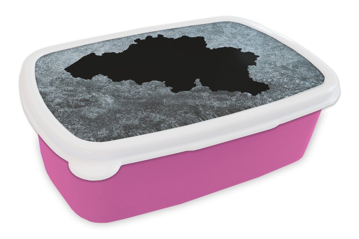 MuchoWow Lunchbox Karte - Belgien - Grau, Kunststoff, (2-tlg), Brotbox für Erwachsene, Brotdose Kinder, Snackbox, Mädchen, Kunststoff rosa