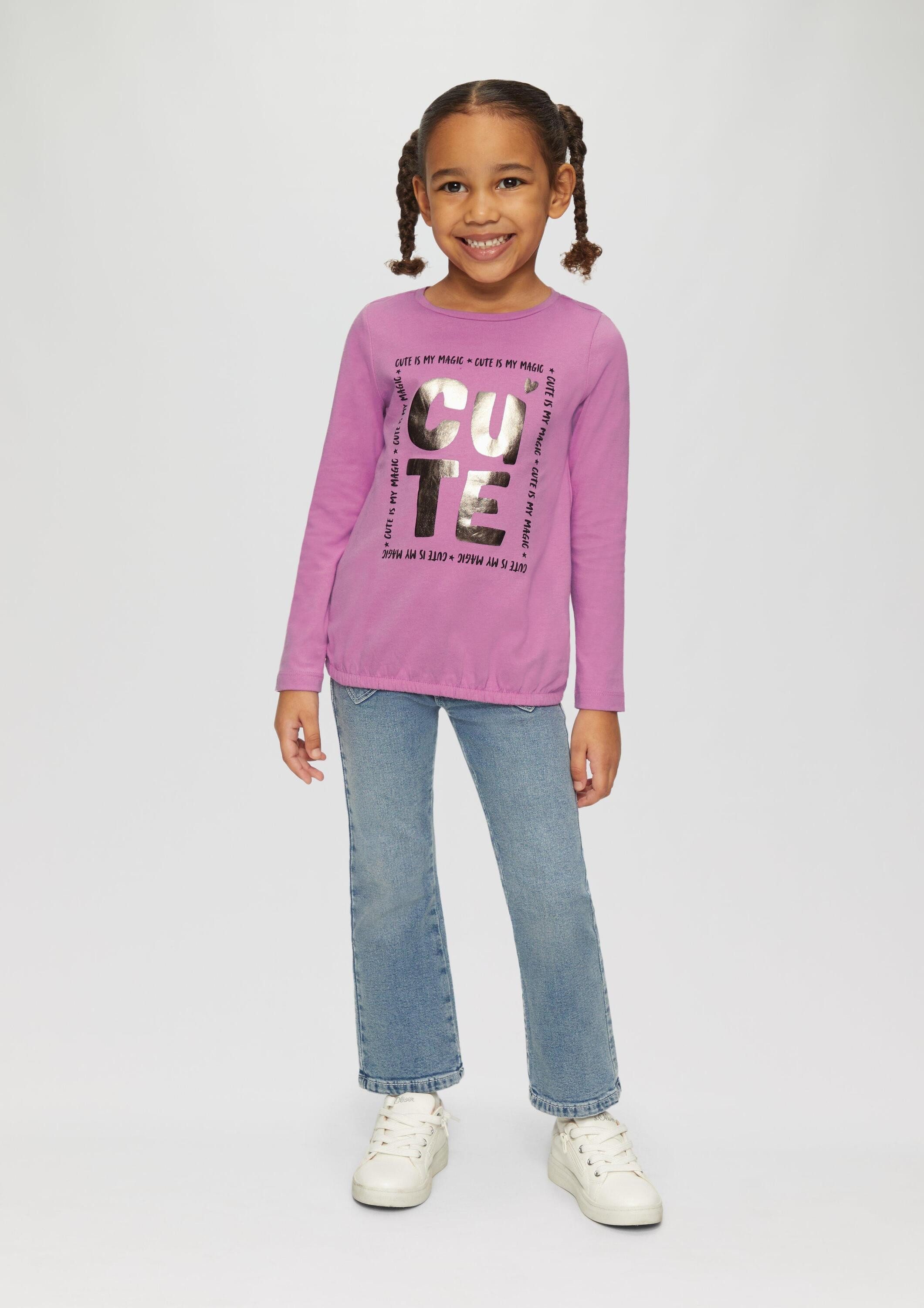 s.Oliver Langarmshirt T-Shirt Langarmshirt mit Foil-Print und Gummibund