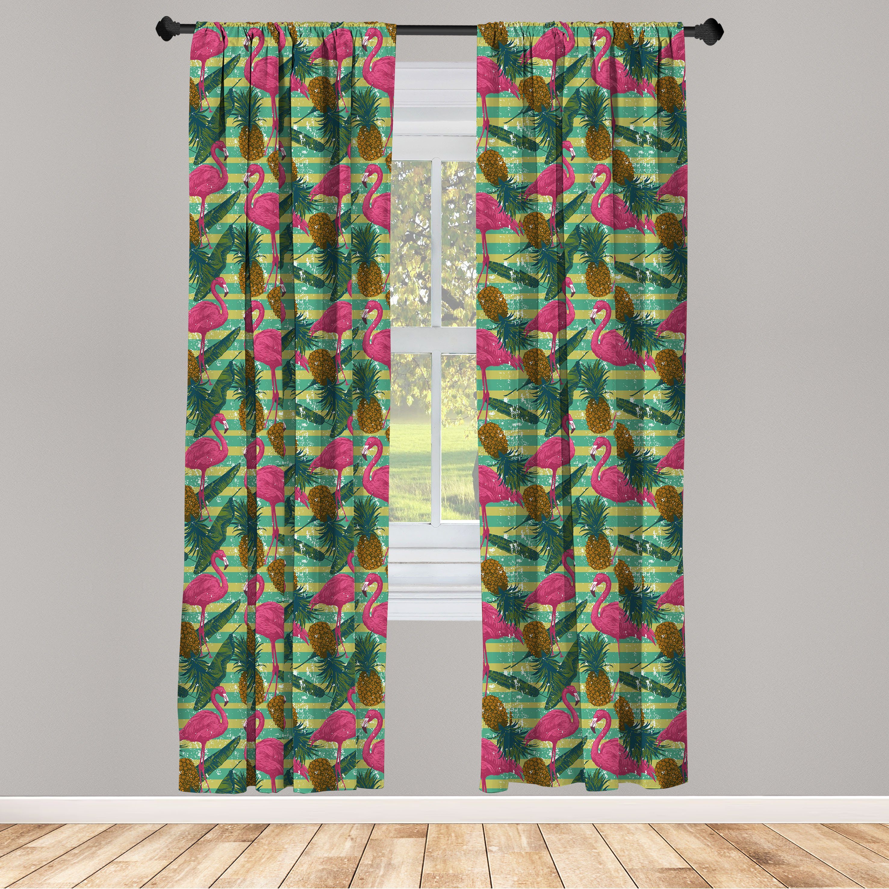 Gardine Vorhang für Wohnzimmer Schlafzimmer Dekor, Abakuhaus, Microfaser, Flamingo Ananas Banana Leaf