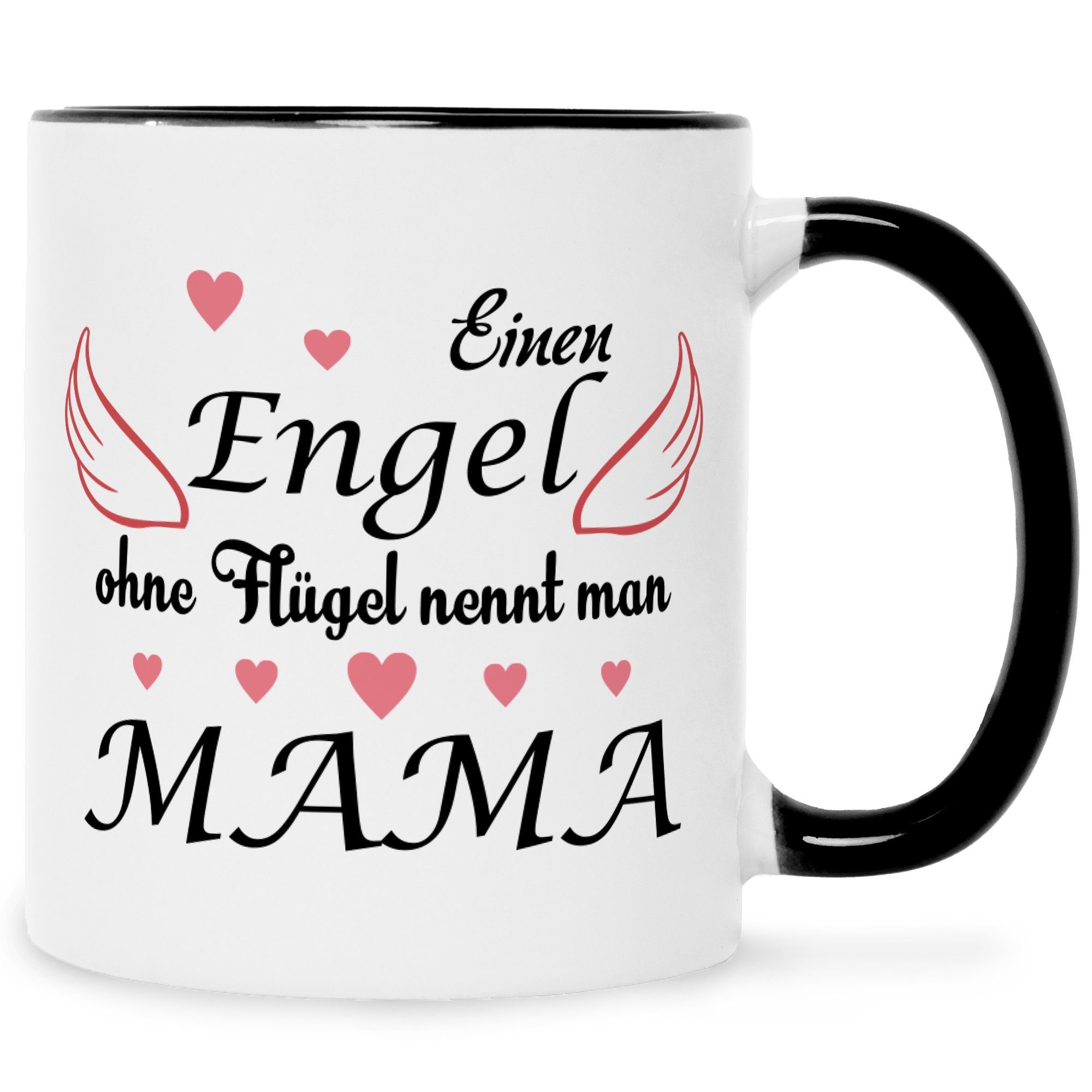 GRAVURZEILE Tasse Bedruckte Tasse mit Spruch - Engel ohne Flügel - Herzliche Geschenke - Geschenk für Mama zum Muttertag Geburtstag Valentinstag Weihnachten - für Frauen für Sie Schwarz Weiß