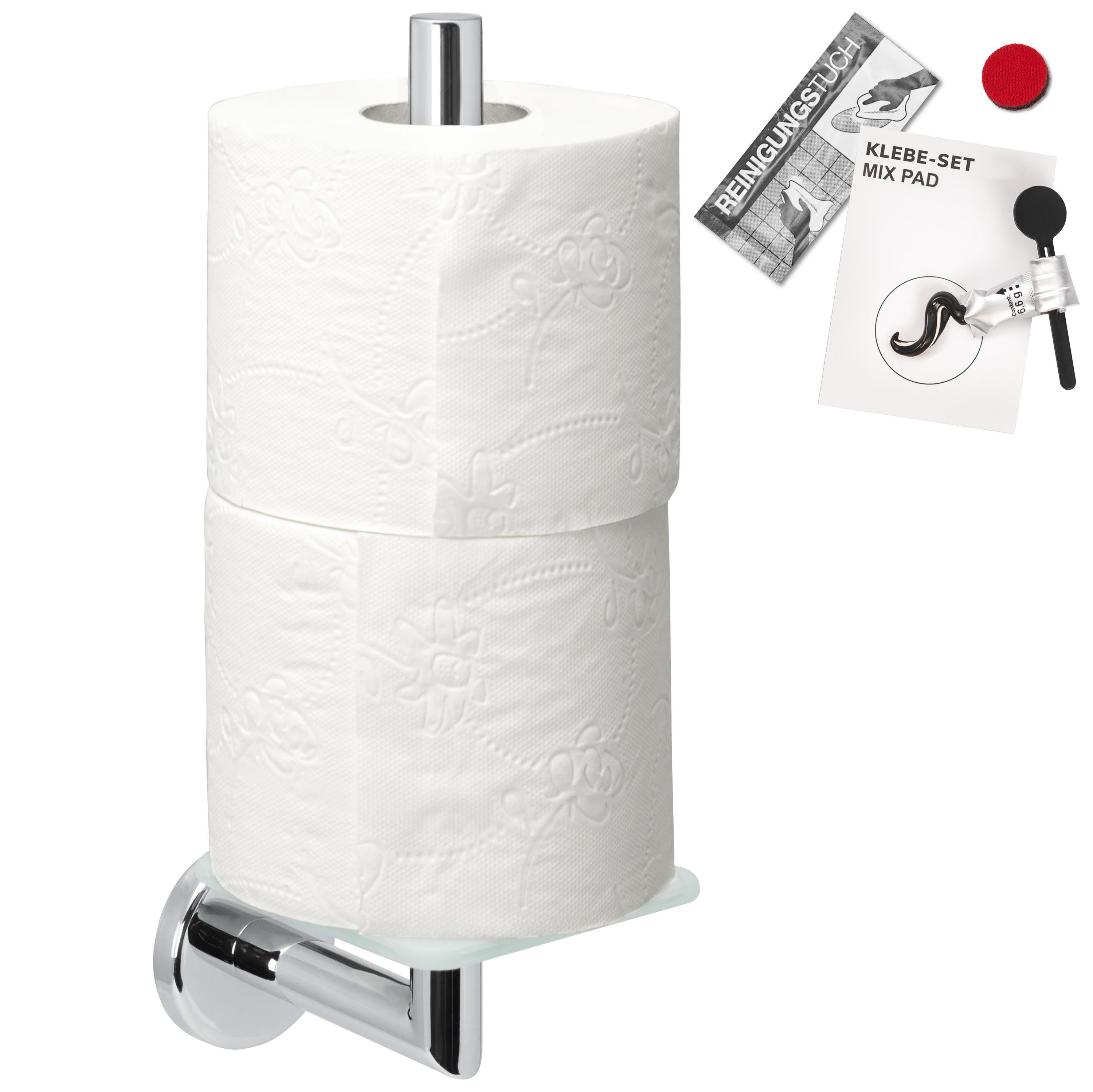 bremermann Toilettenpapierhalter Bad-Serie LUCENTE - inkl. Klebeset, aus Glas und Edelstahl