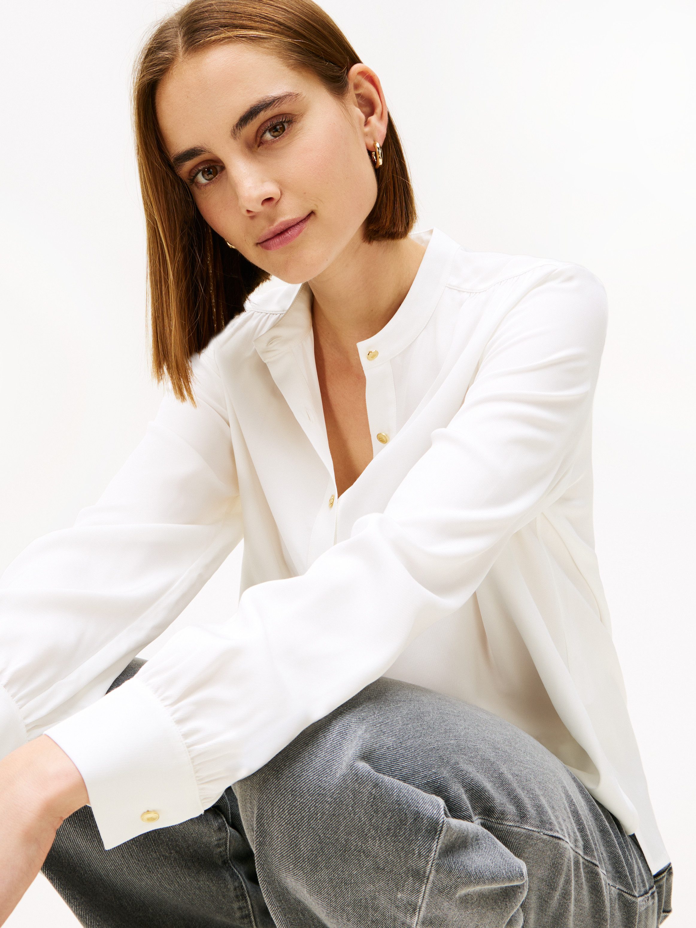 Tommy Hilfiger Langarmbluse VIS TWILL V-NK BLOUSE günstig online kaufen