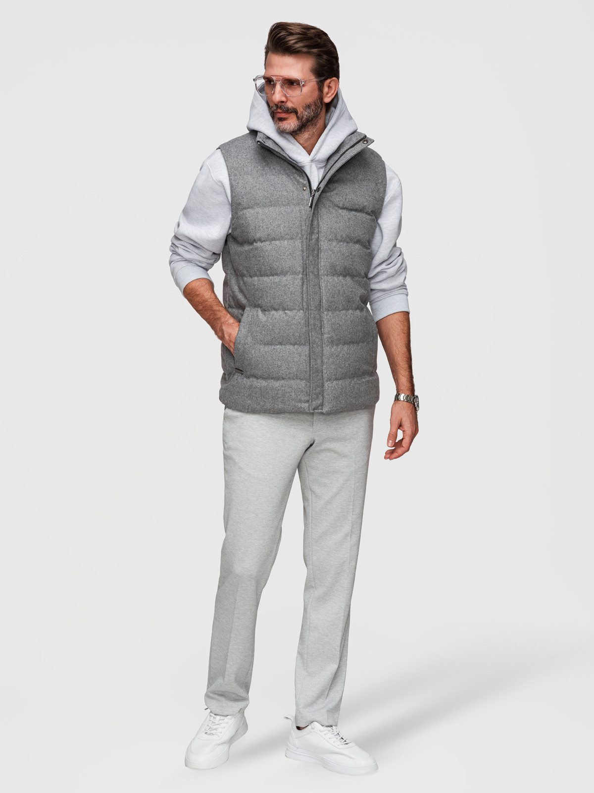 OMBRE Steppweste Herren Steppweste warm mit hohem Kragen Grau S/M (1-tlg)