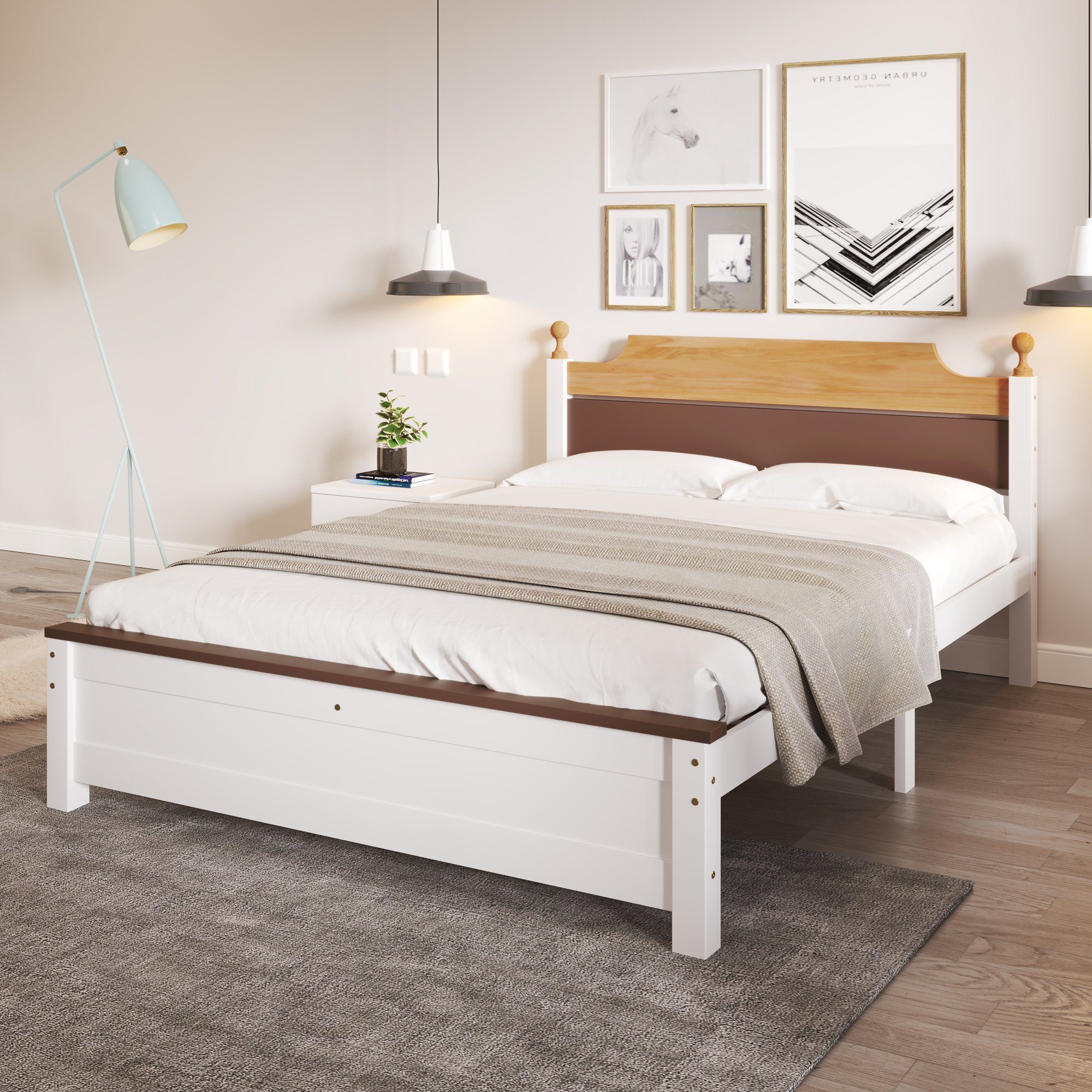 OKWISH Holzbett Einzelbett, Kiefernholzrahmen mit Mittelfuß, günstig online kaufen