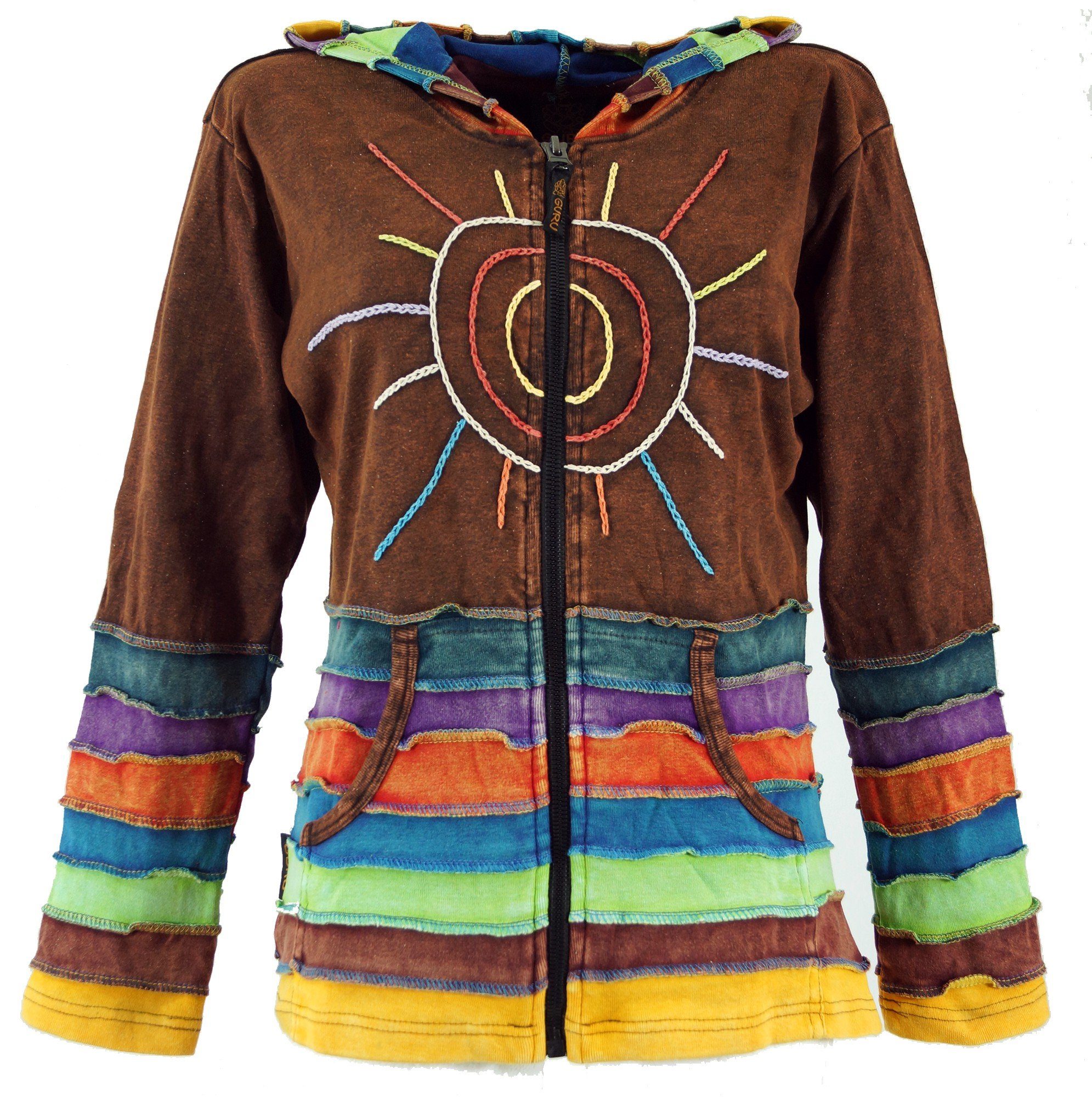 caramelbraun Guru-Shop -.. Regenbogenjacke, Langjacke Zipfelkapuze Bekleidung Jacke alternative mit