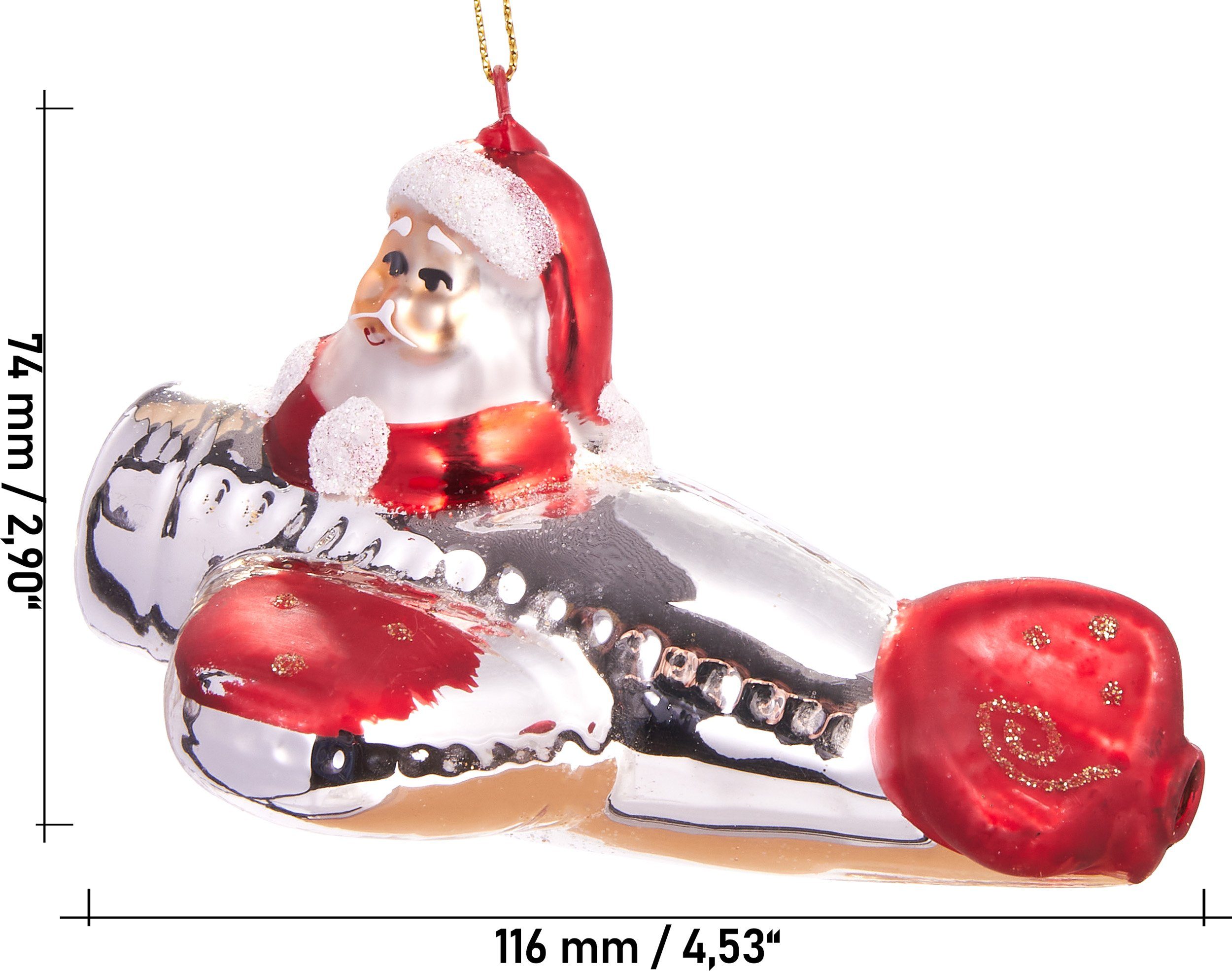Flugzeug, Weihnachtsmannpilot Weihnachtskugel im Glas, aus handbemalt Santa fliegender - cm Mundgeblasene 12 Christbaumschmuck BRUBAKER