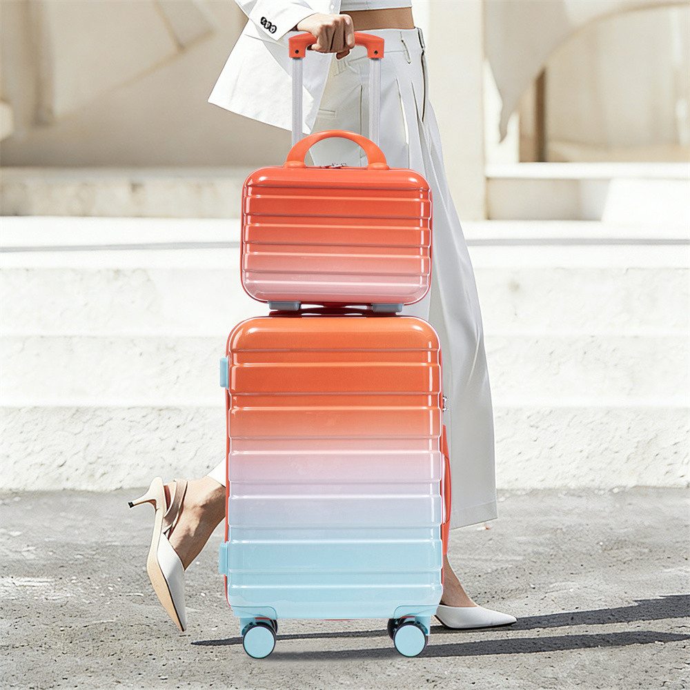 REDOM Kofferset Spinner-Kofferset, 4 Rollen, (mit Seitenhandgriffen, Schutzfüßen – Integriertes Zahlenschloss & 14" Kosmetiktasche, 2 tlg)