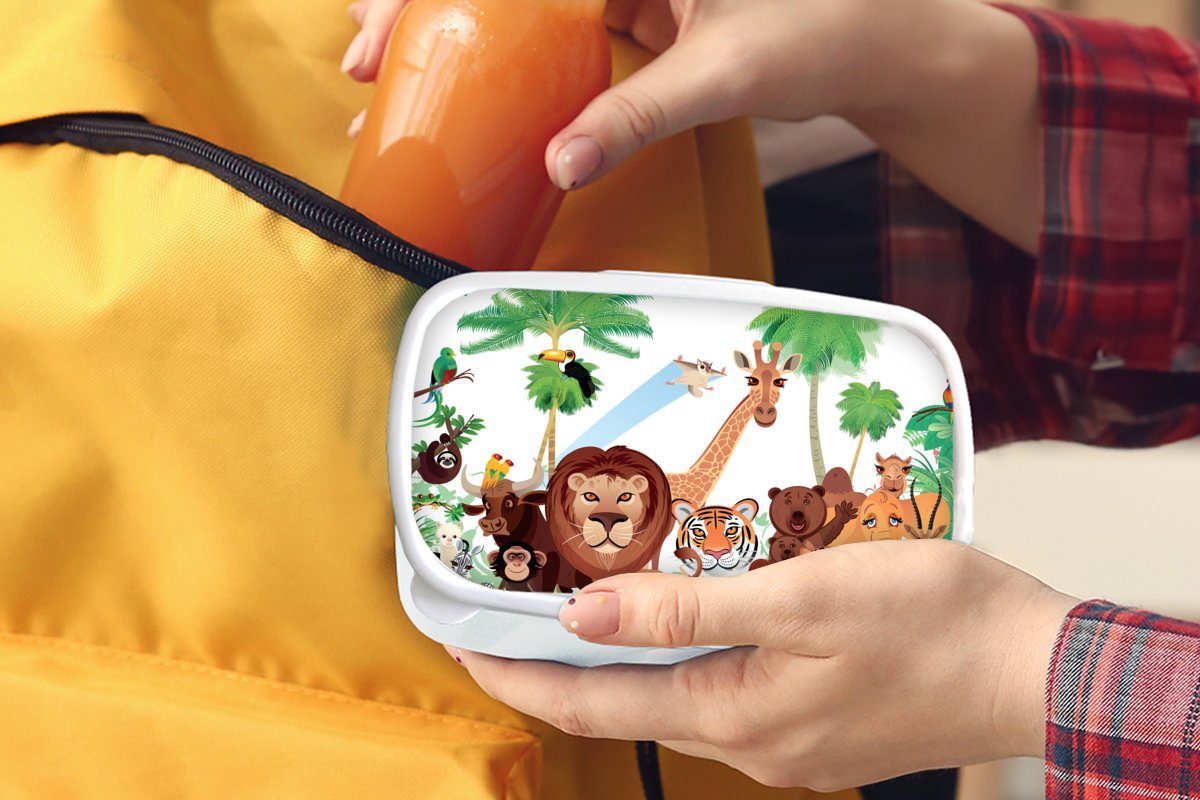 - Lunchbox für weiß Mädchen Löwe Erwachsene, Kinder Jungs - - für Brotbox Brotdose, Jungen, Tiere Dschungel - und (2-tlg), Kunststoff, Wilde Kinder Mädchen Tiger und MuchoWow - -