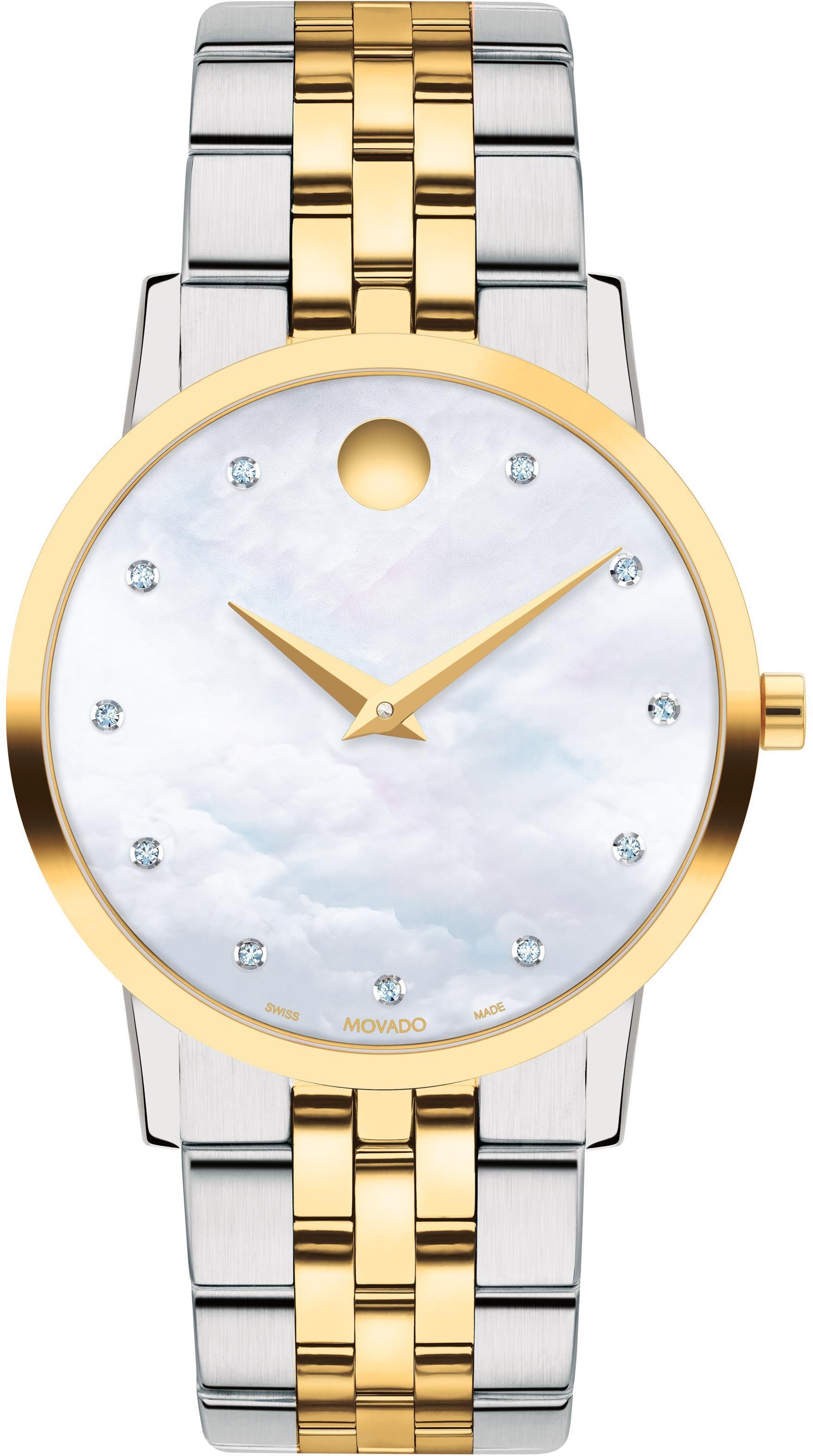 MOVADO Schweizer Uhr MUSEUM, 0607630, Quarzuhr, Armbanduhr, Damenuhr, Swiss Made, Diamant-Steine, Perlmutt