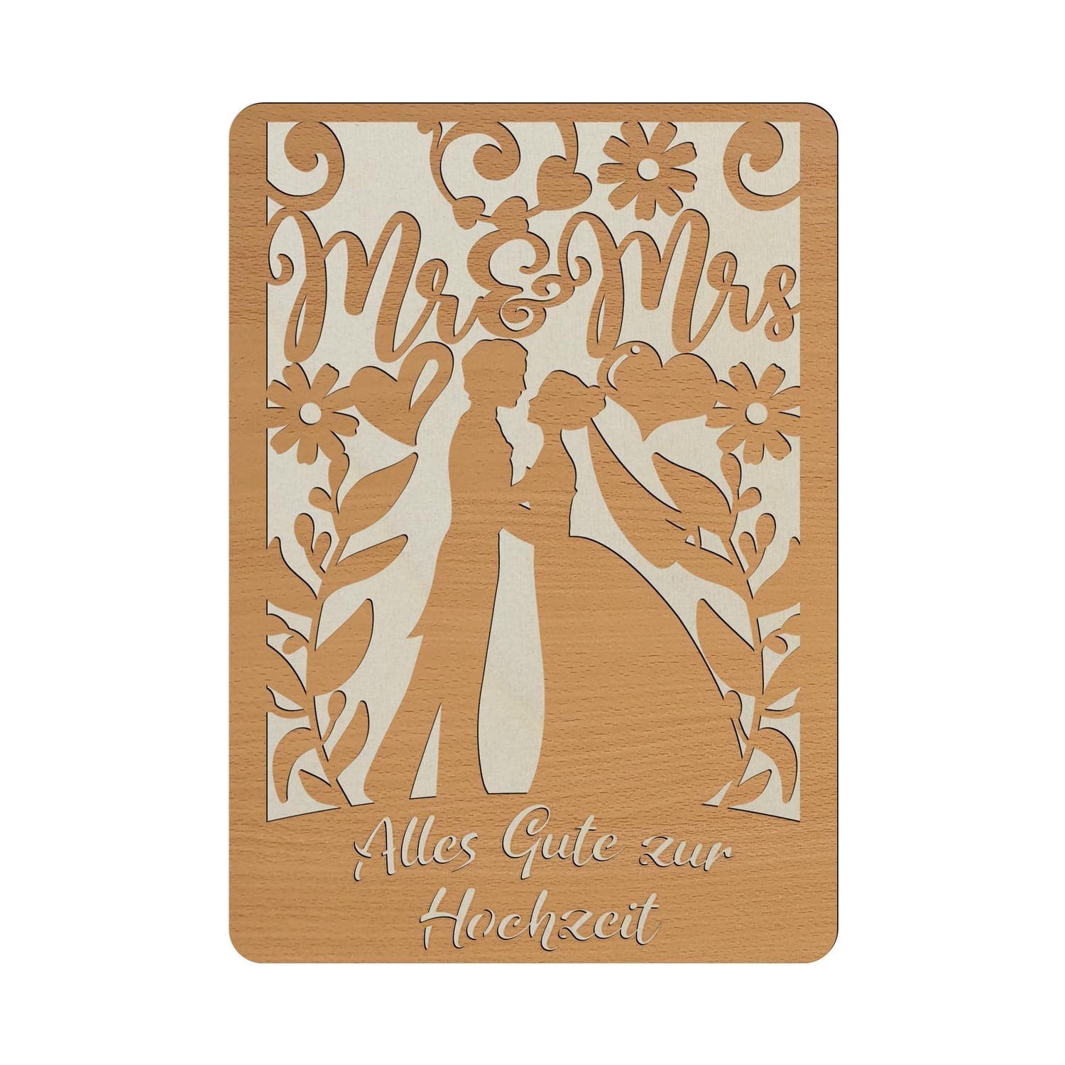 Namofactur Glückwunschkarte Glückwunschkarte zur Hochzeit aus Holz, Alles Gute zur Hochzeit, aus Holz