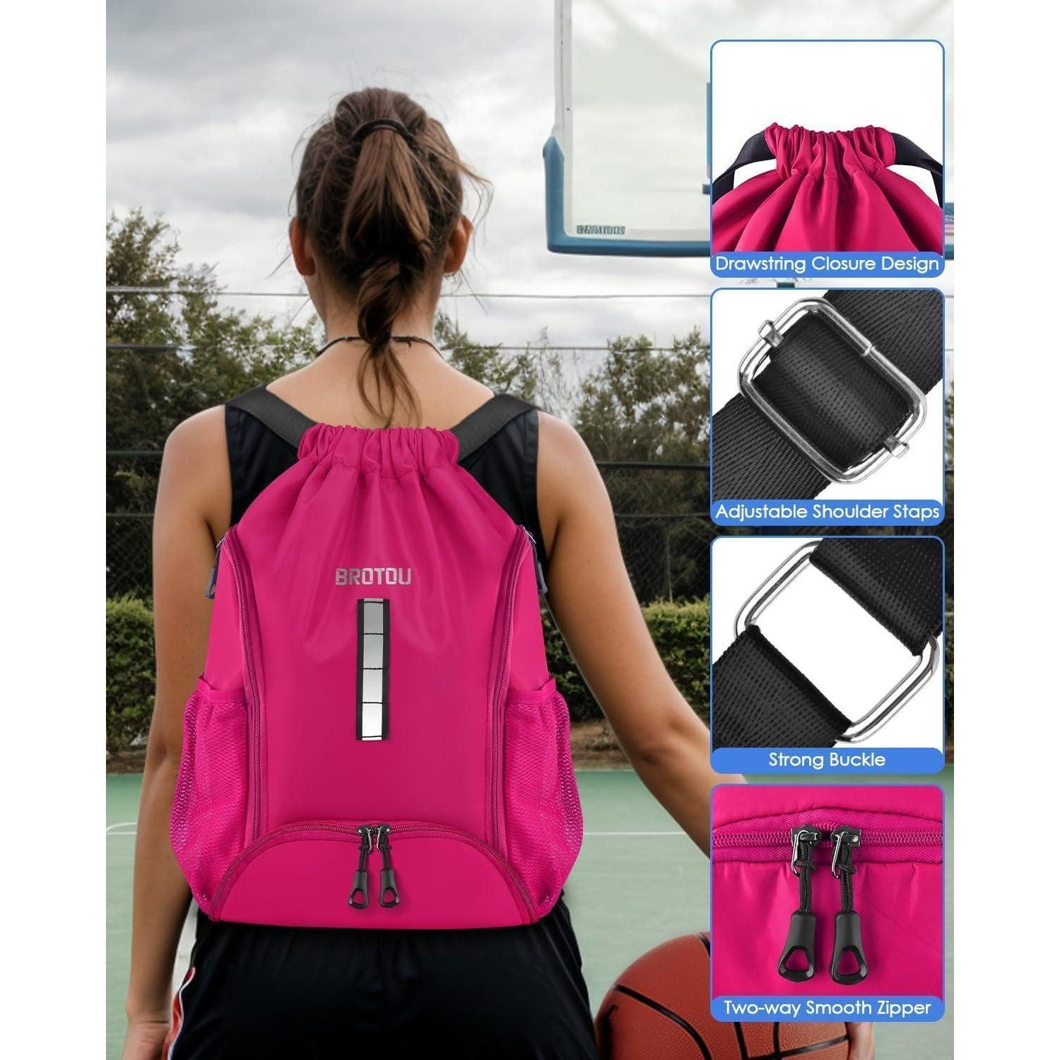 LuxusKollektion Sporttasche Sportbeutel Turnbeutel Kordelzug Schuhfach Wasserfest Damen Magenta