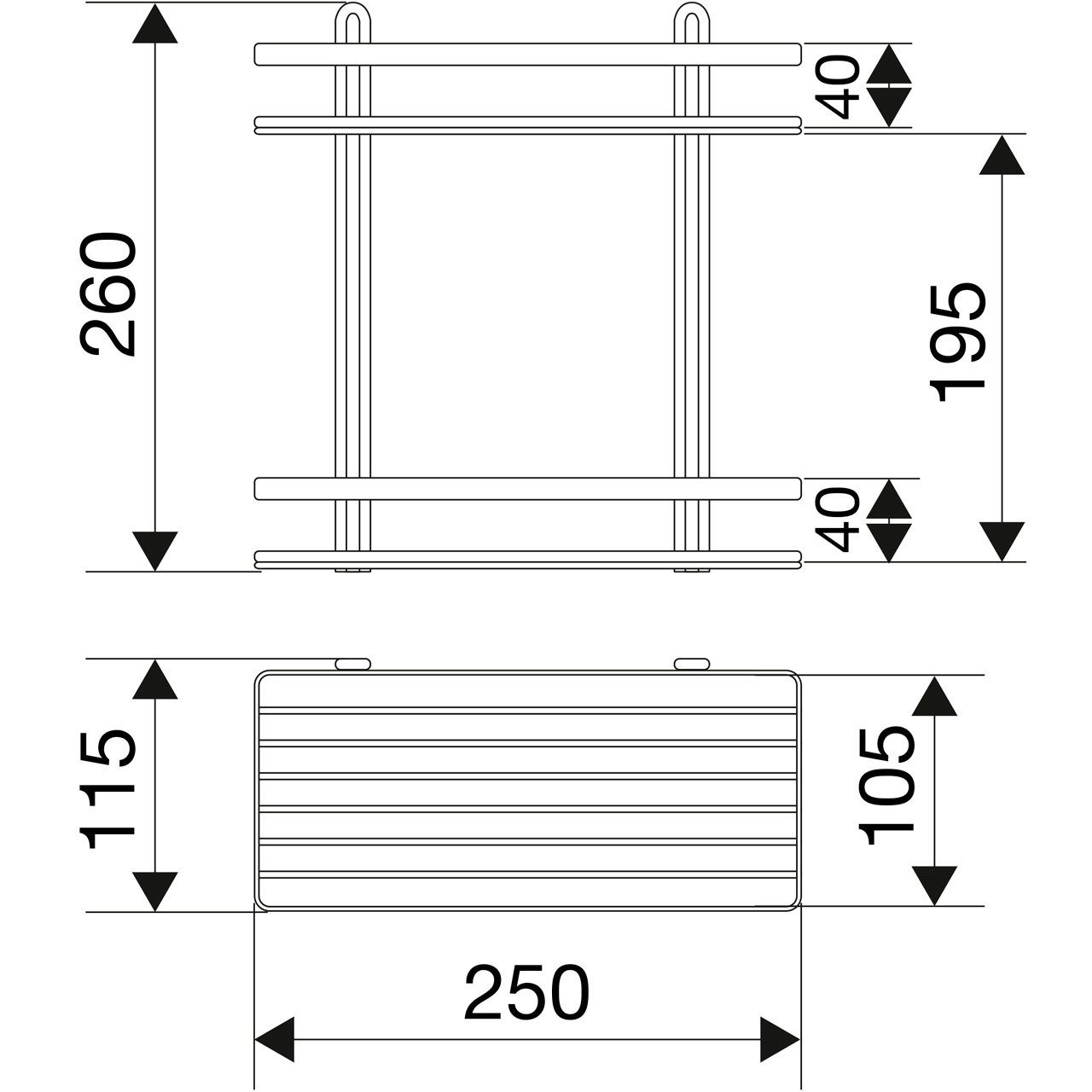 Euroshowers GmbH Ablageregal Satinchrom 2 Etagen 25 × 26 cm