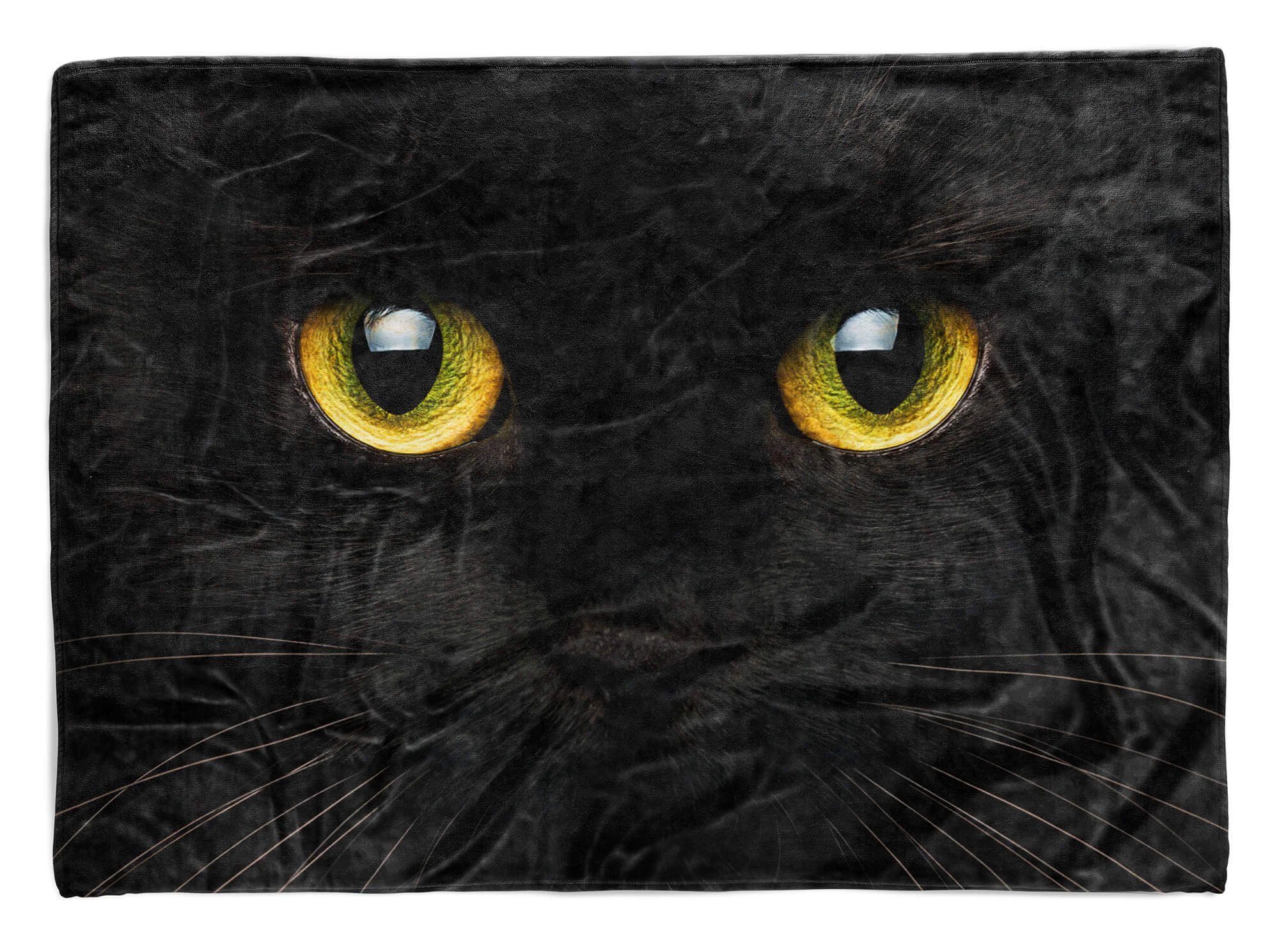 Sinus Art Handtücher Handtuch Strandhandtuch Saunatuch Kuscheldecke mit Tiermotiv schwarze Katze Kat, Baumwolle-Polyester-Mix (1-St), Handtuch