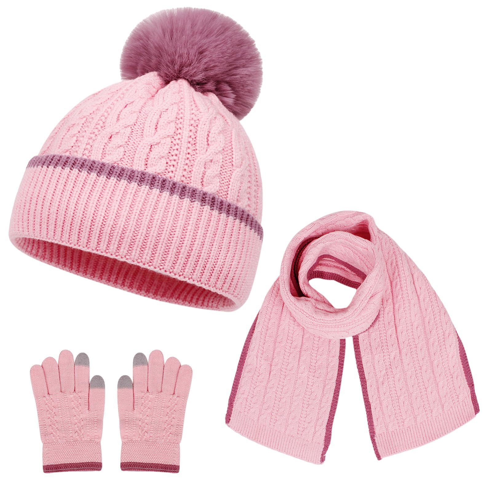 Zaewry Mütze & Schal Mütze schal handschuh set kinder,Gestrickt Warm Set für 3-8 Jahre Jungen Mädchen, für Outdoor-Sport