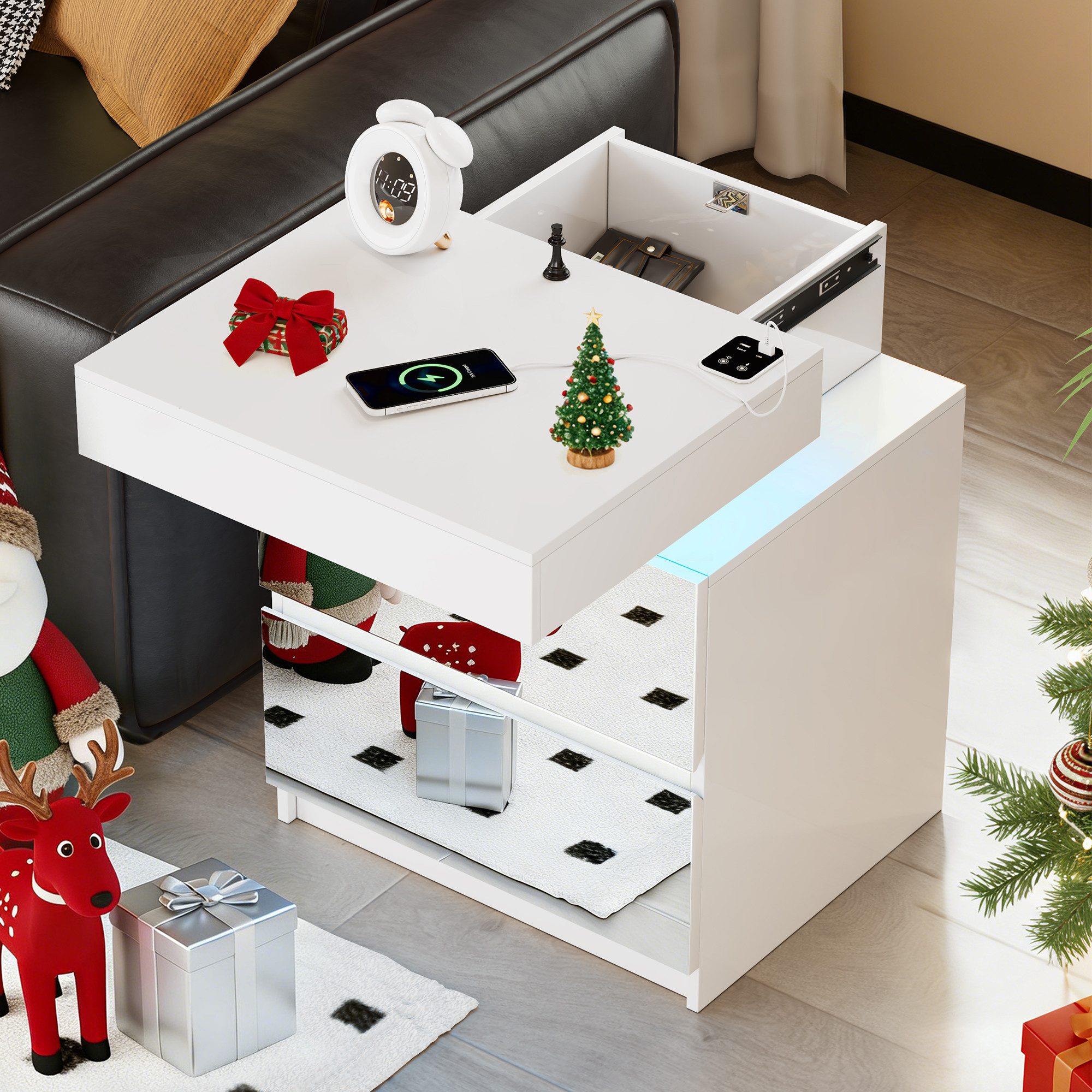LVSOMT Nachttisch mit Geheimfach Abschließbar, LED und Ladefunktion (1-St), günstig online kaufen