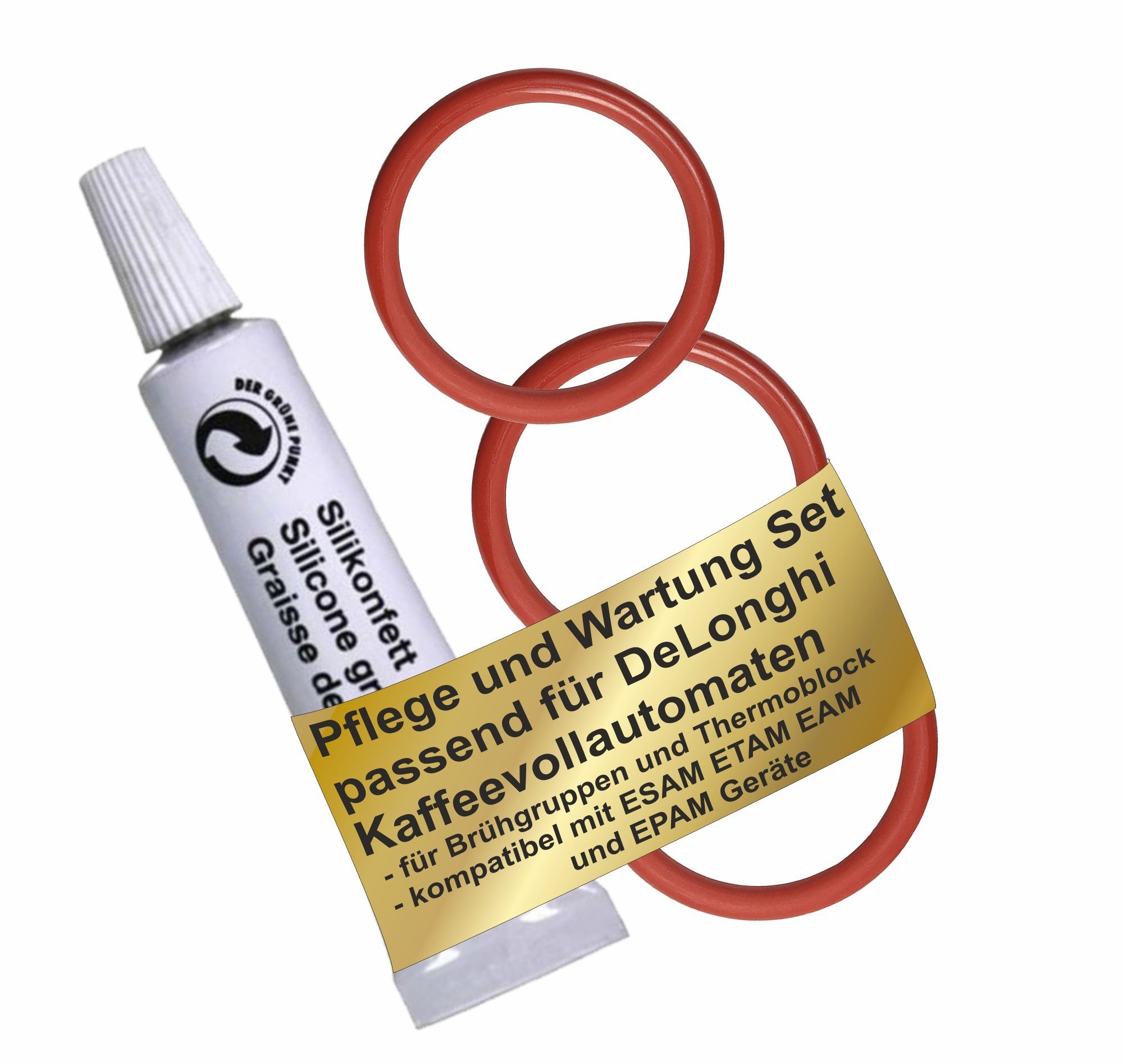 RENZ Dichtungsring Pfegeset passend für DeLonghi Kaffeeautomaten (Wartungset für Delonghi, 1-St., 3 Dichtungen für Brühgruppe und Brühkolben und 6g Silikonfett)