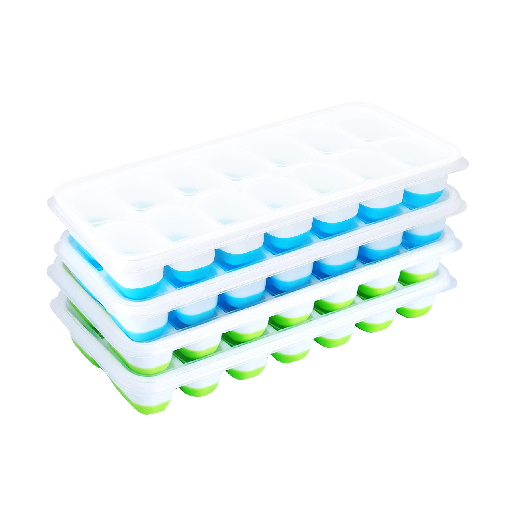 Mutig Eiswürfelform Farbblockierte 4-Box-Eiswürfelform aus Silikon mit Deckel, (EiswüRfelbehäLter BPA Frei, Stapelbar Quadratische Ice Cube Tray), Eisformen Silikon für Cocktail Whiskey Kaffee