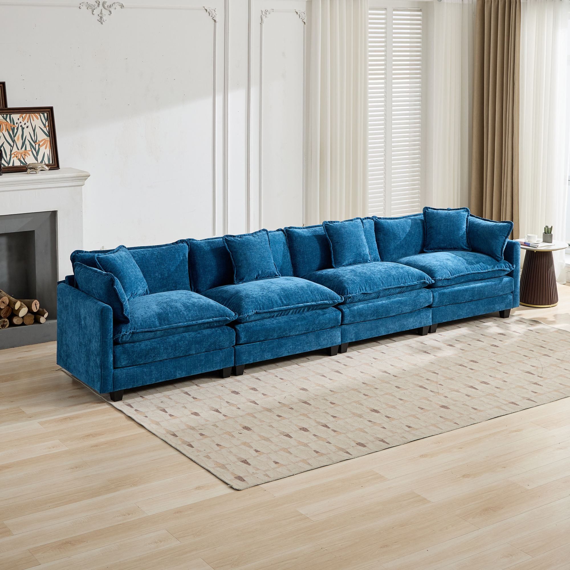 Odikalo Sofa Ecksofa 2-Sitzer 3-Sitzer 4-Sitzer Polstersofa, Chenille, Cloud Sofa, 4-Sitzer (Hocker nicht enthalten), modernes Ecksofa für Wohnzimmer, Schlafzimmer und Wohnung, bequemes, doppellagiges Polsterkissen, atmungsaktiver Chenille-Stoff