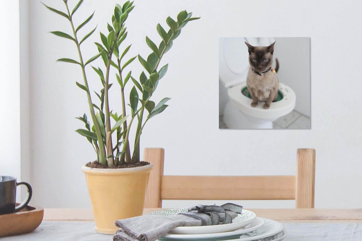 Leinwand Leinwandbild Schlafzimmer auf der St), Katze sitzt Bilder OneMillionCanvasses® birmanische Wohnzimmer (1 Eine für Toilette,
