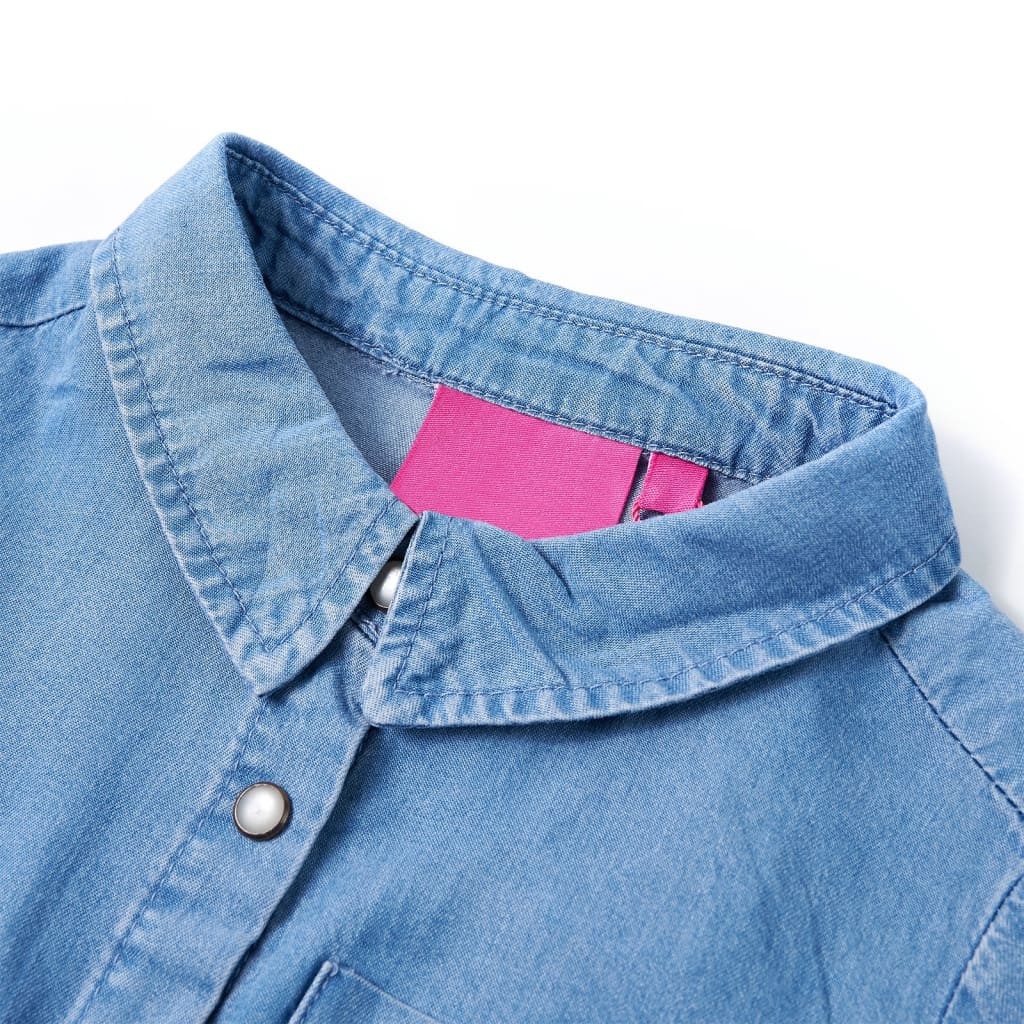 vidaXL Druckkleid Kinderkleid mit Langen Ärmeln Marineblau und Jeansblau 104