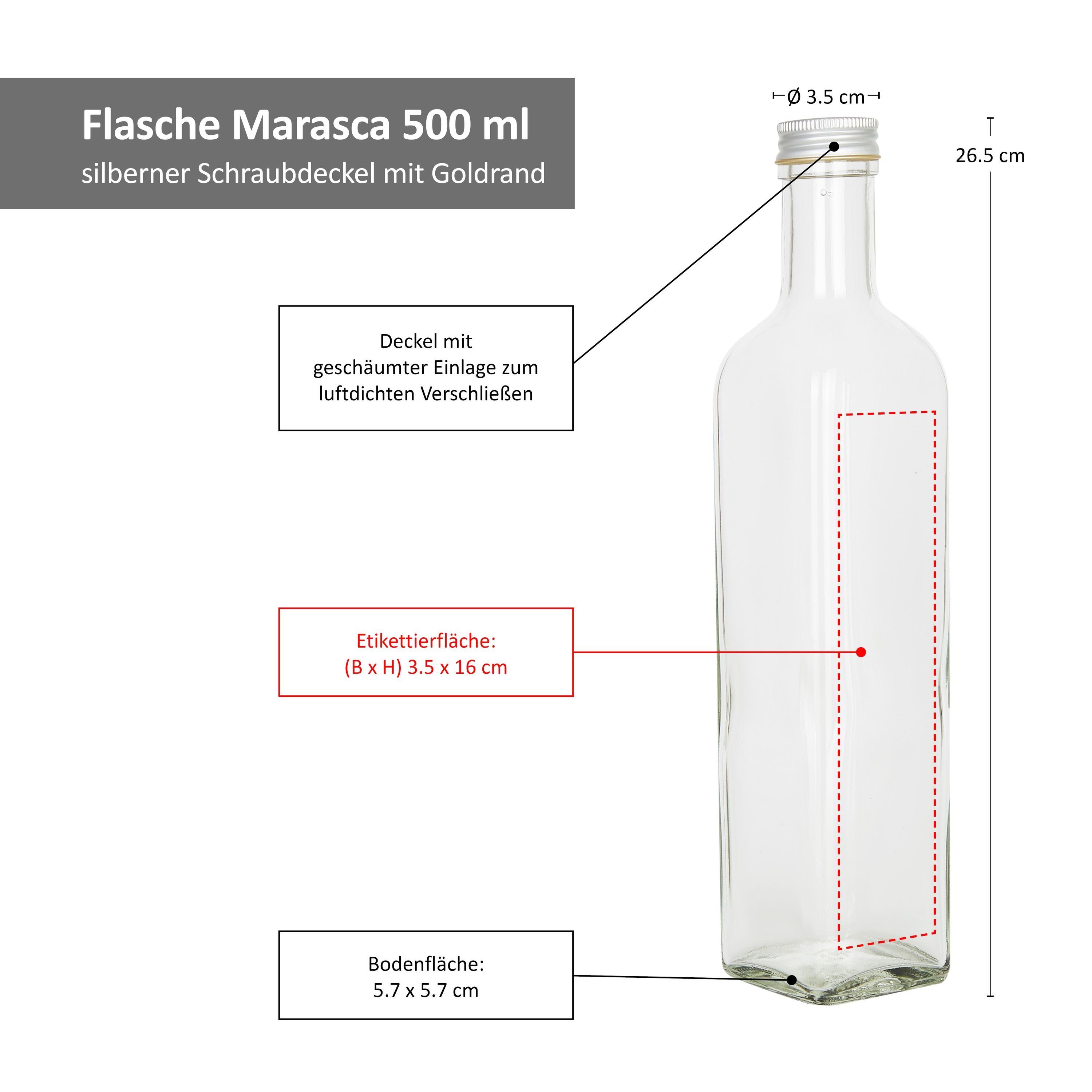silber Glas 500 Marasca + Einmachglas Set Schraubdecke ml Goldrand, 6er Schnapsflasche MamboCat