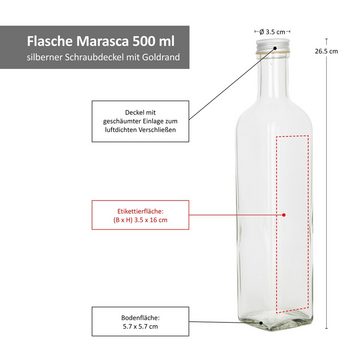 MamboCat Einmachglas 6er Set Marasca 500 ml Schnapsflasche + Schraubdecke silber Goldrand, Glas