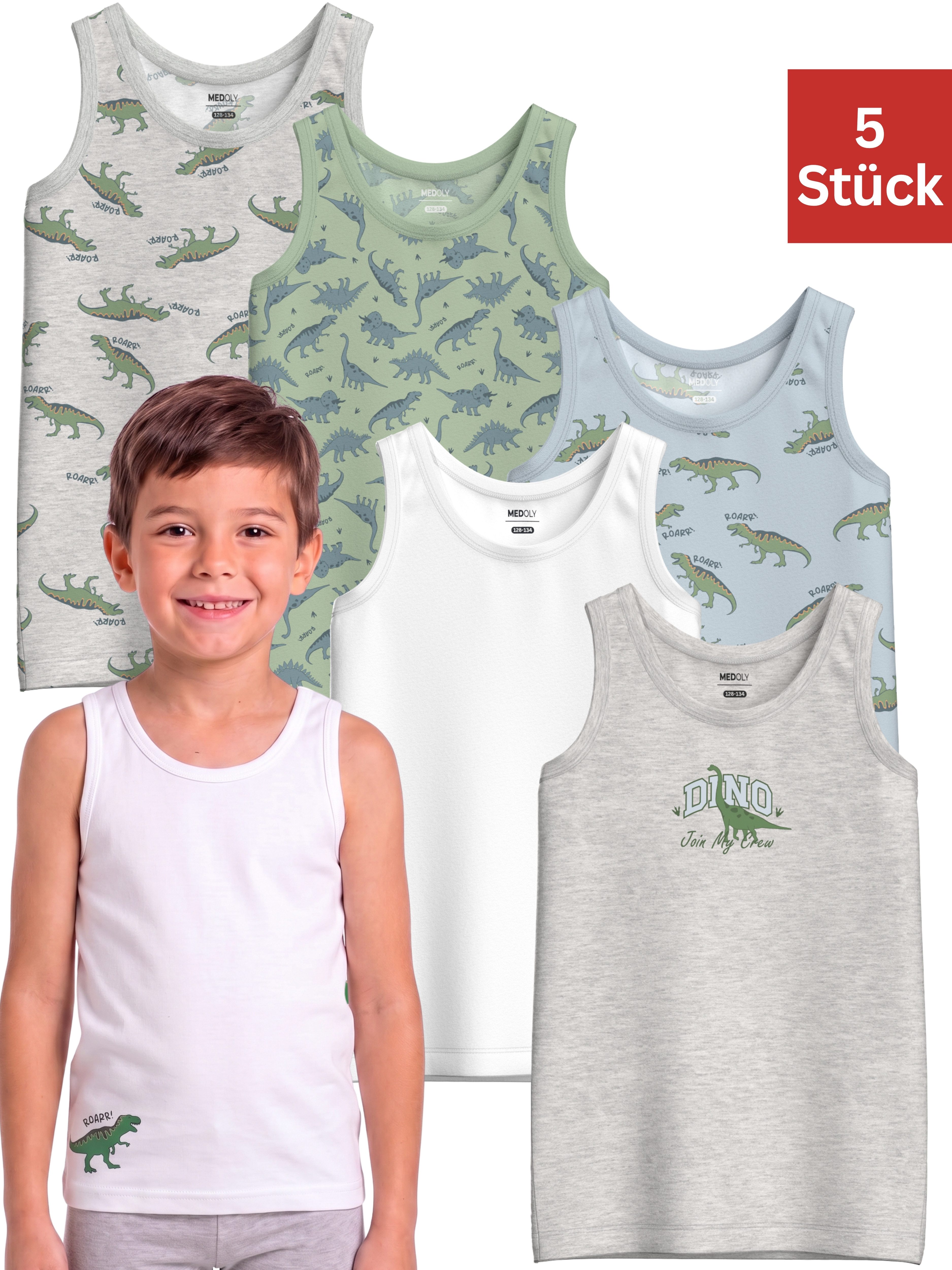 MEDOLY Unterhemd für Jungen (5-Pack) aus 100% Baumwolle, Tanktop, Wäsche für Kinder aus hochwertiger 100% Baumwolle, ohne kratzendes Nackenetikett