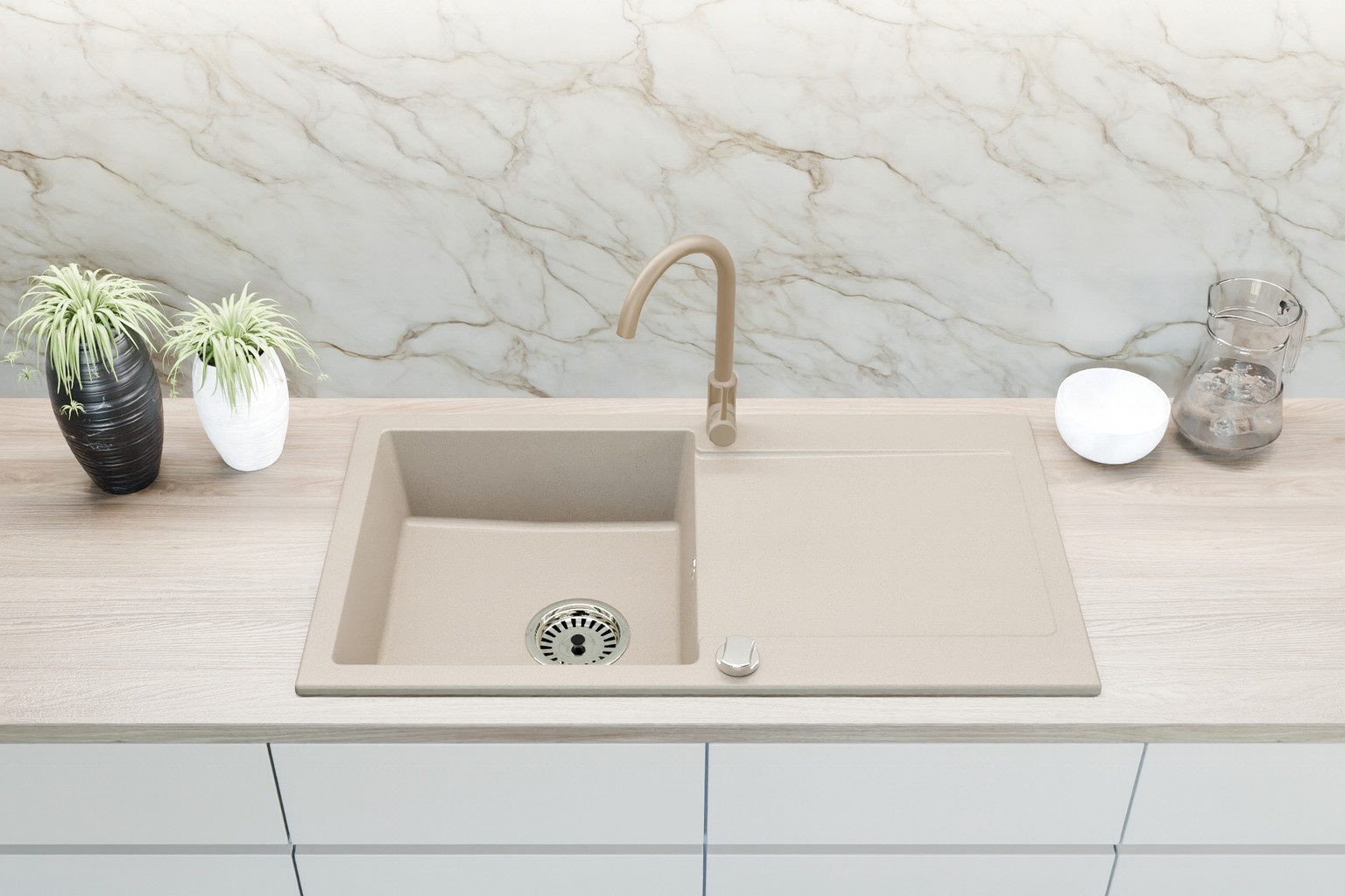 Faizee Home Granitspüle Faizee Home Granitspüle 90x50 cm, eckig, mit Abtropffläche & Siphon