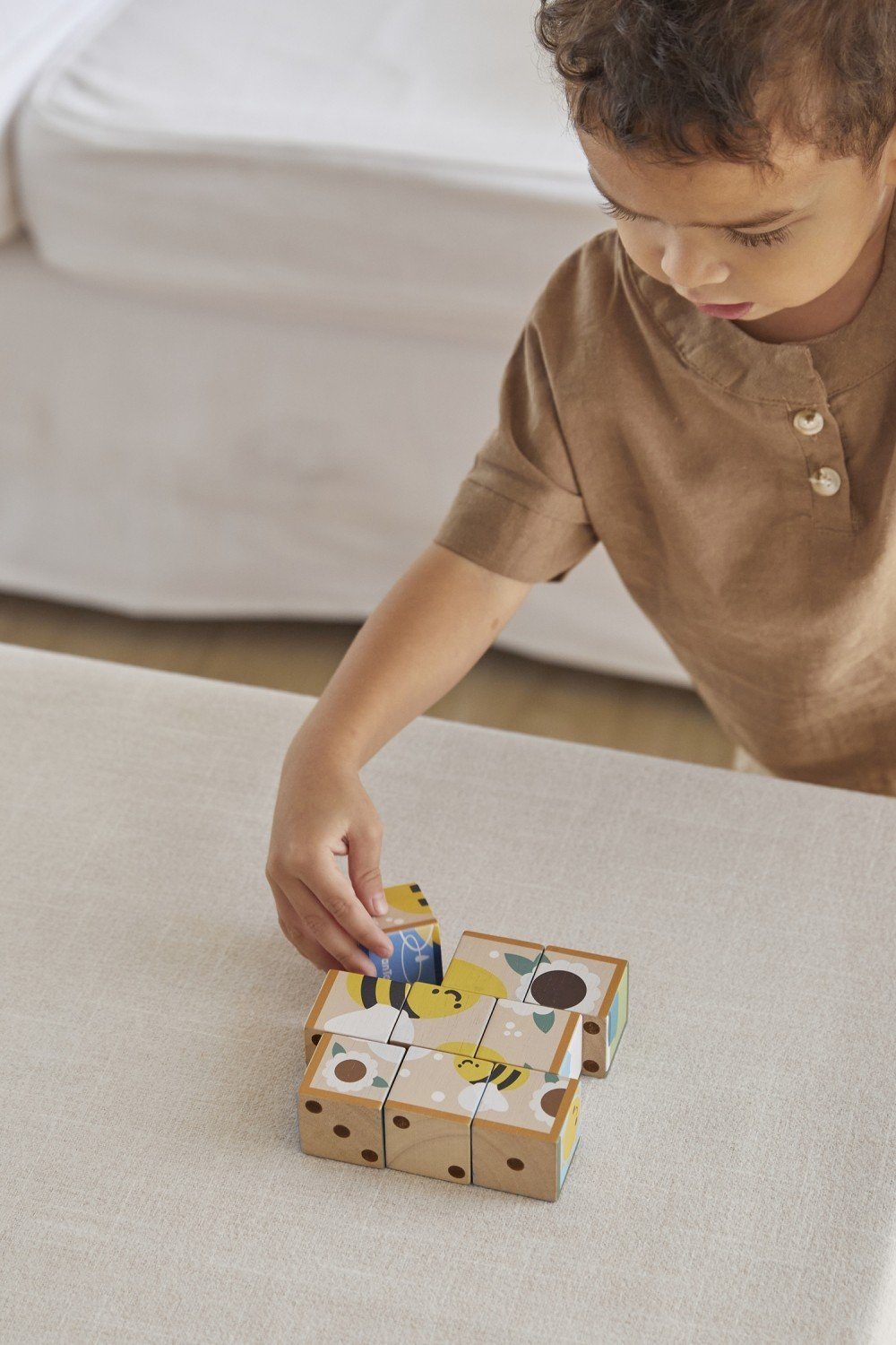 Plantoys Würfelpuzzle Würfelpuzzle Bilder und Zahlen, 9 Puzzleteile