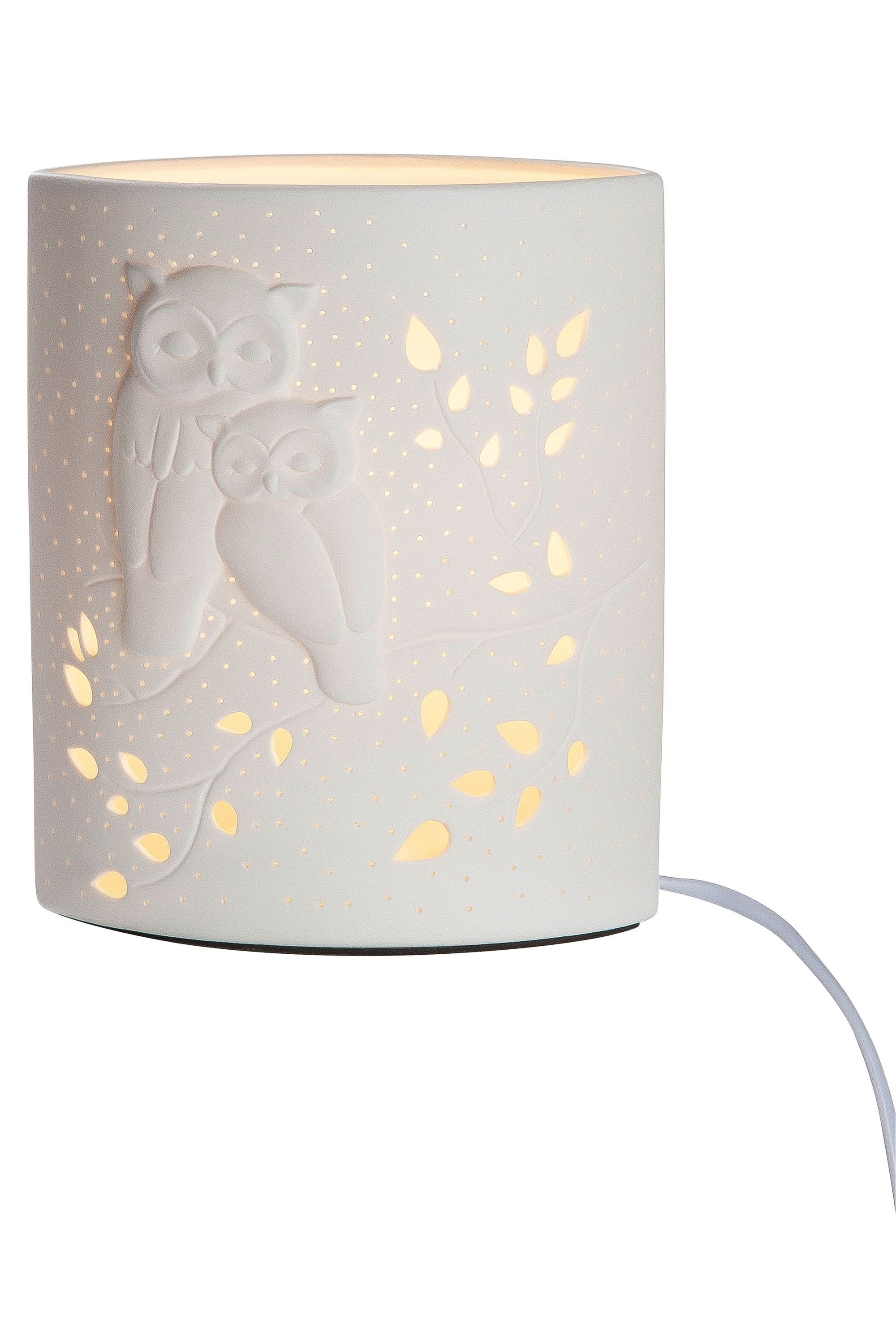 GILDE Tischleuchte GILDE Lampe Ellipse Eulenpaar - weiß - H. 20cm x B. 17cm