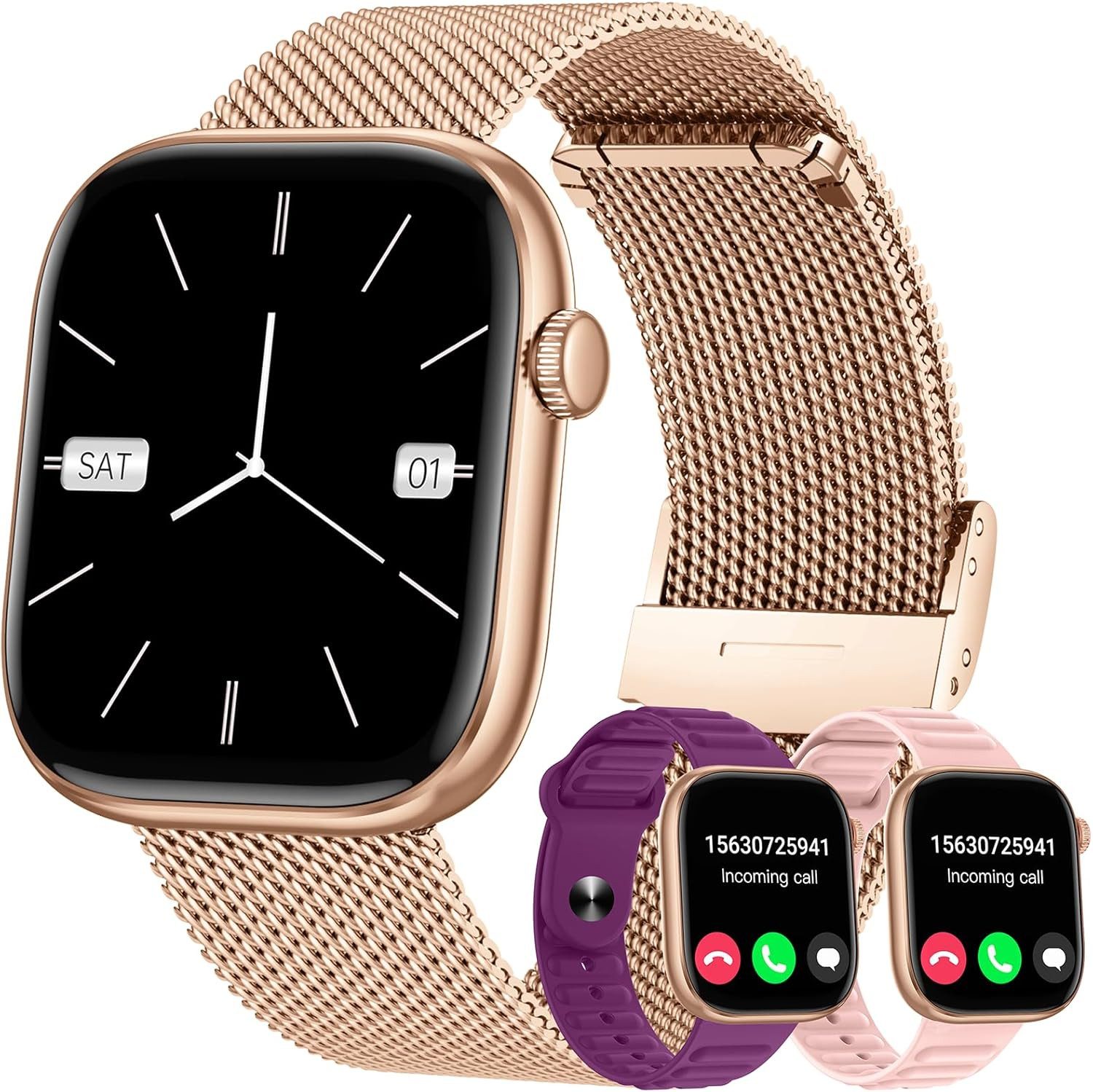 idomars Damen"s Bluetooth GPS; Telefonfunktion mit Gesundheitsmonitor Smartwatch (1,83 Zoll, Android/iOS), IP68 Wasserdicht mit SPO2 Schlafanalyse und 23 Sportmodi