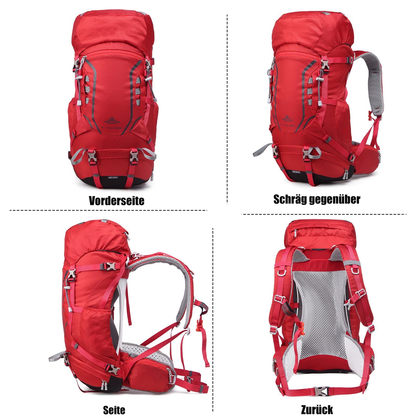 Wanderrucksack Outdoor Camping Rückenbelüftung Trekking für Regenschutz Rot TAN.TOMI 35L Reisen Regenschutz), Wanderrucksack mit mit (Einschließlich Großer (30L+5L)
