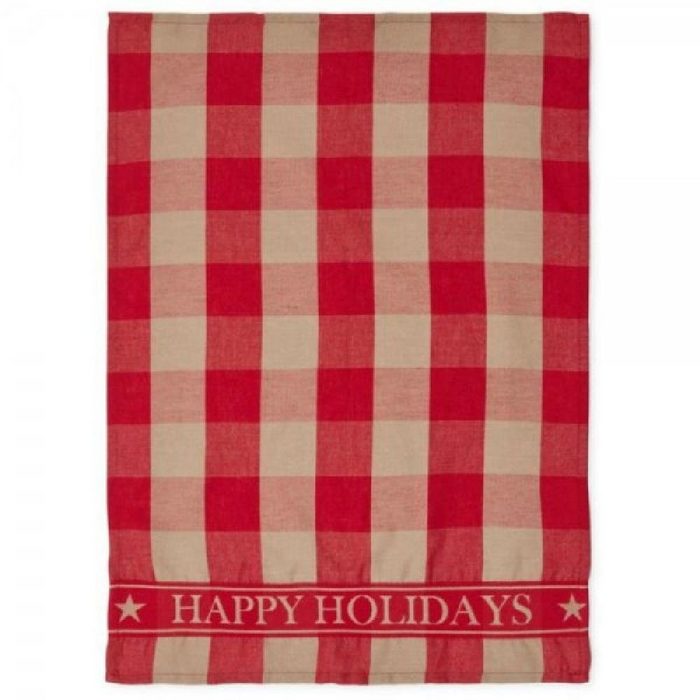 Lexington Geschirrtuch LEXINGTON Geschirrtuch Happy Holidays Organic Linen Cotton Red Beige