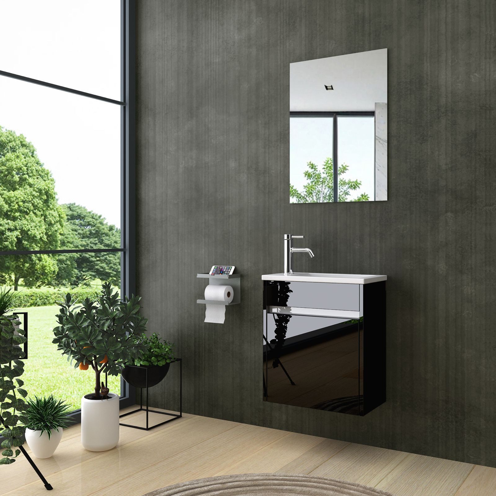 inter Badmöbel-Set 3 tlg. Badezimmer Möbel Badschrank mit Spiegel, (Komplett Set, Unterschrank mit Spiegel), Hochglanz, Matt