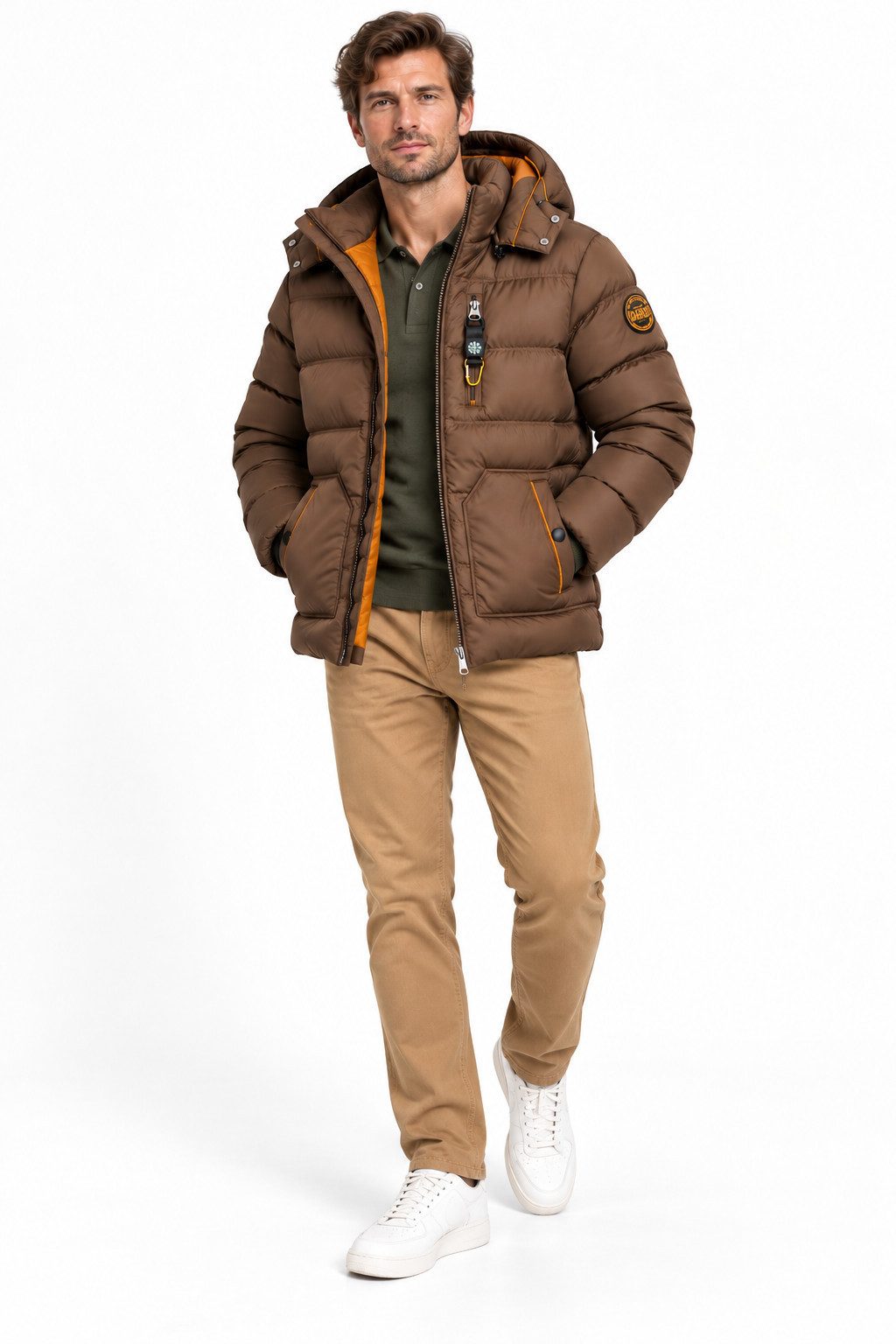 THREE OAKS Steppjacke THREE OAKS Steppjacke Herren Winterjacke mit Kapuze & Kompass