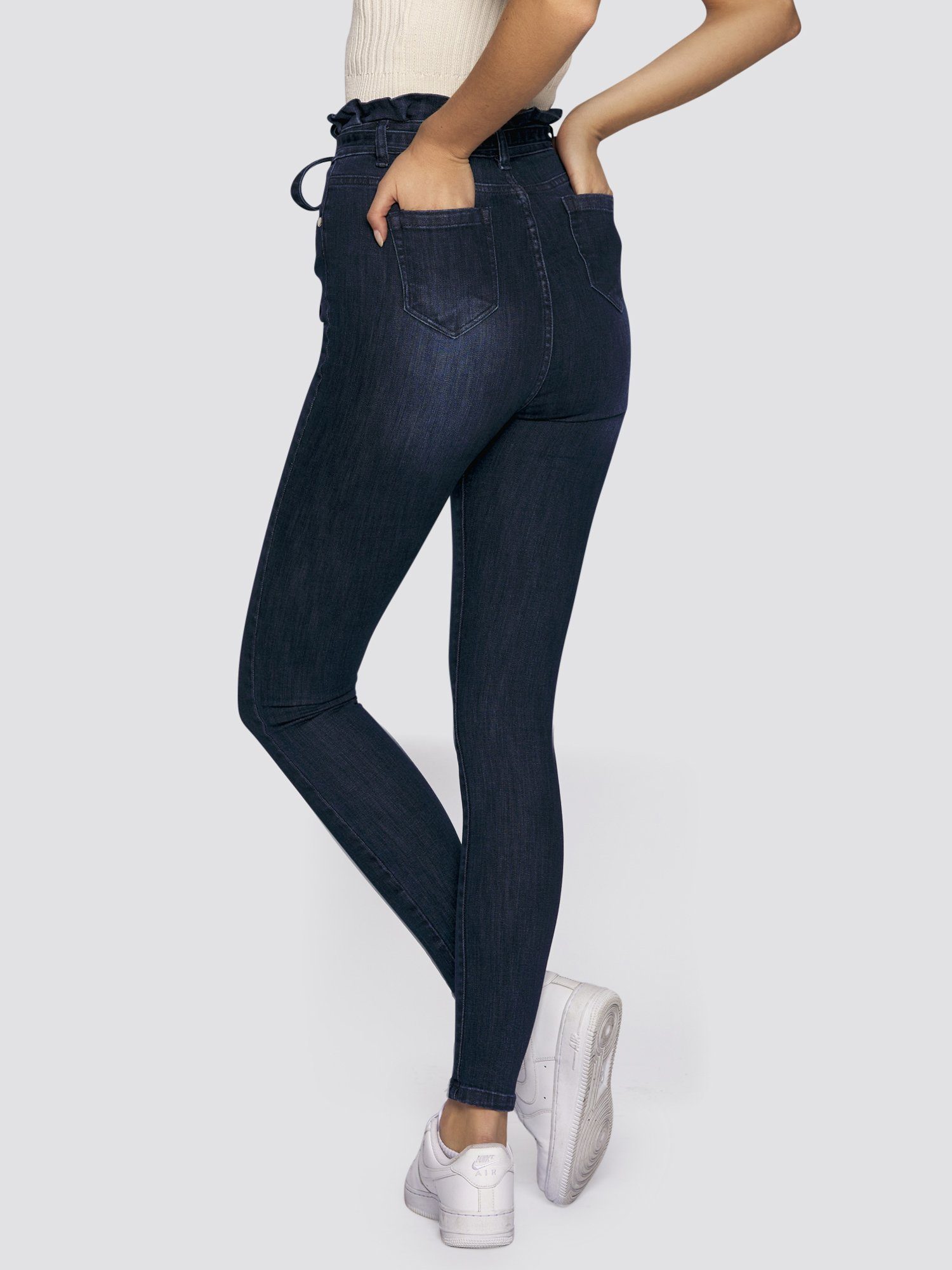 mit High-waist-Jeans Freshlions Bindegurt Jeans blau