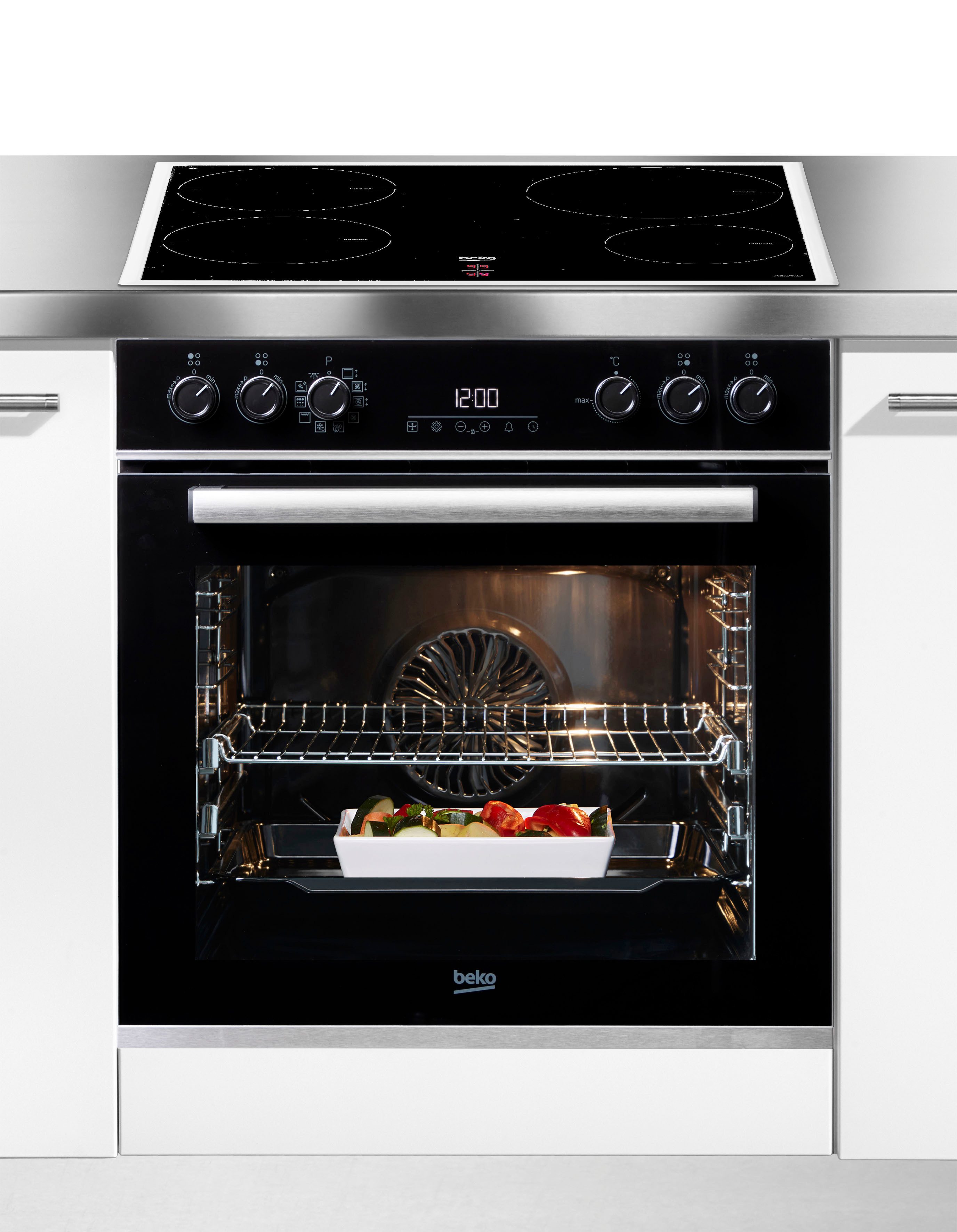 BEKO Induktions Herd-Set BBUM13340XMPEF, mit 2-fach-Teleskopauszug, Pyrolyse-Selbstreinigung, FlexiCrisp – Knusprige Perfektion ohne Verschieben des Blechs
