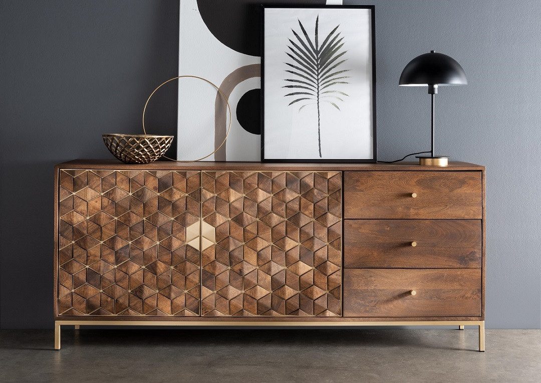 Main Möbel Sideboard 180x77cm "Assuan"' Mango & Metall goldfarbig