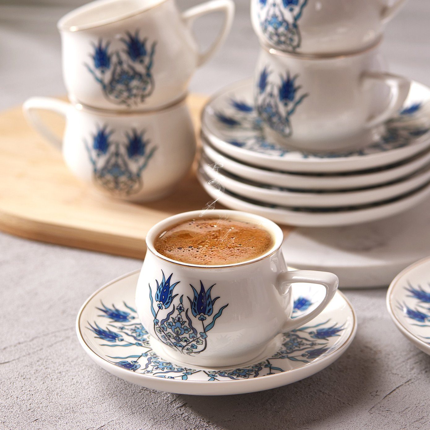 Karaca Kaffeeservice Karaca İznik New Form 100 ml Kaffeetassen-Set für 6 Personen, Blau