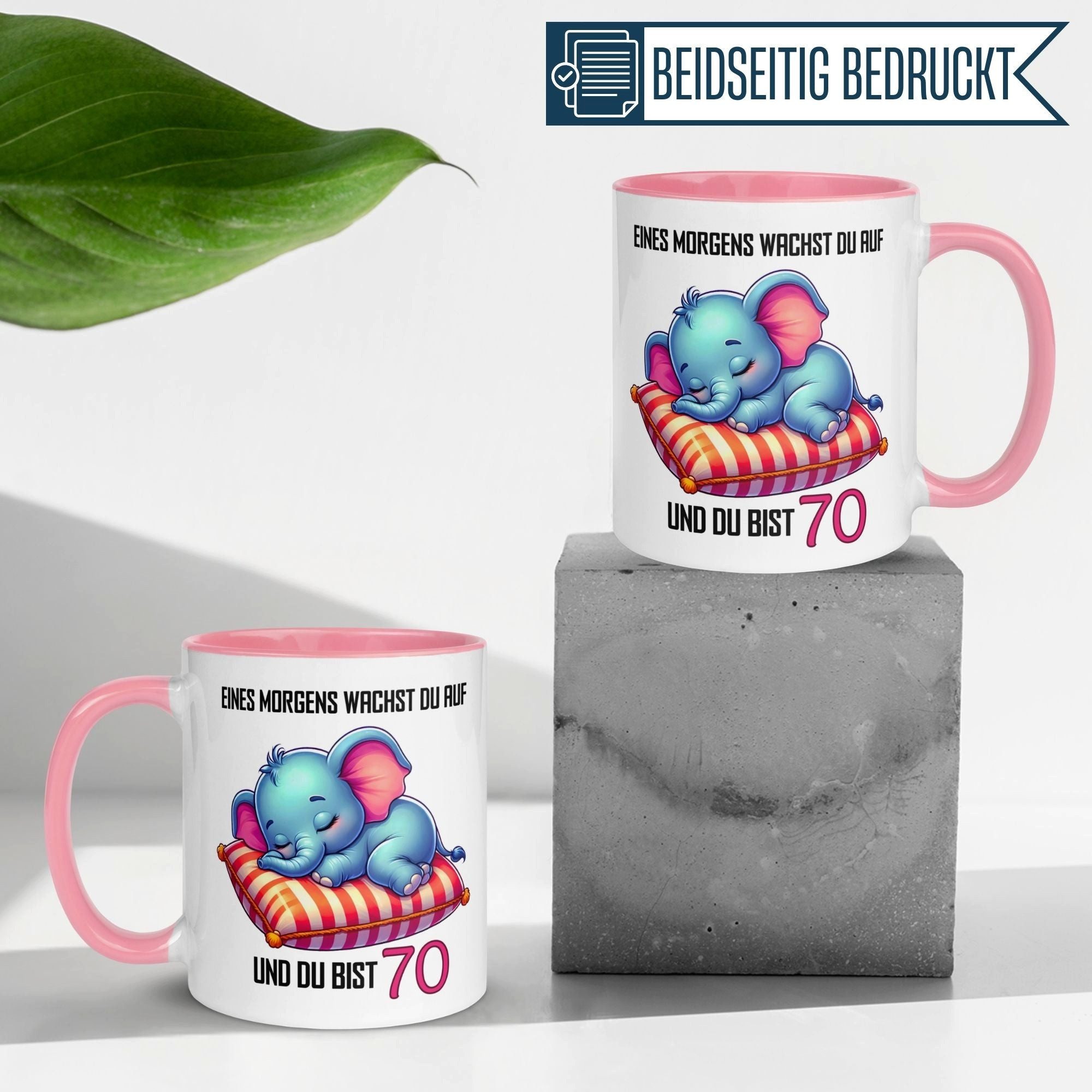 Momentals Tasse 70. Geburtstag Frau – „Eines morgens bist du 70“ – Geschenk Frauen, Gratis Versand · Links-&Rechtshänder · Spülmaschinenfest