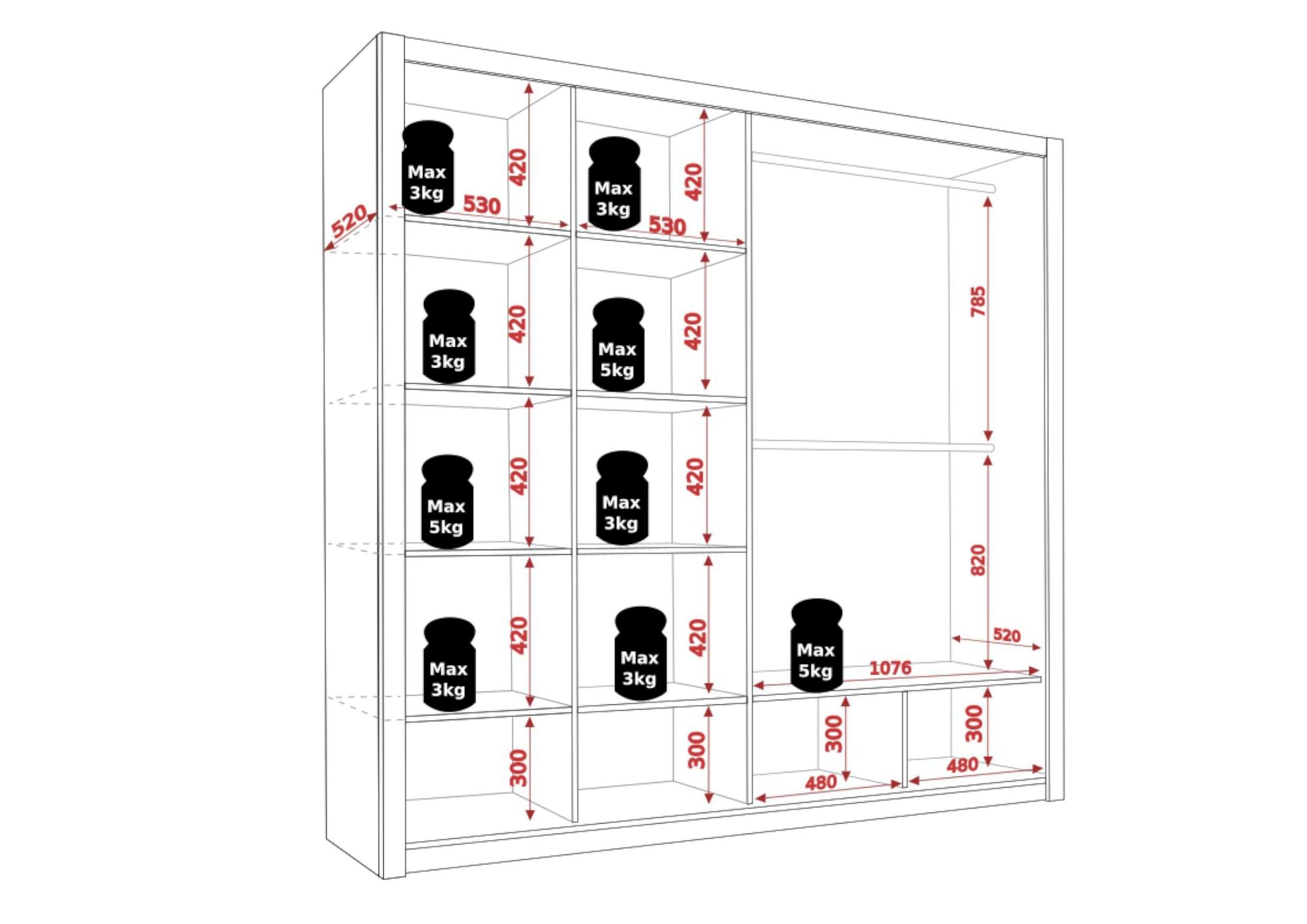 99rooms Schwebetürenschrank Mela (Kleiderschrank, Mehrzweckschrank) 120/150/180/200/220 x 215 cm, aus Holzwerkstoff, viel Stauraum