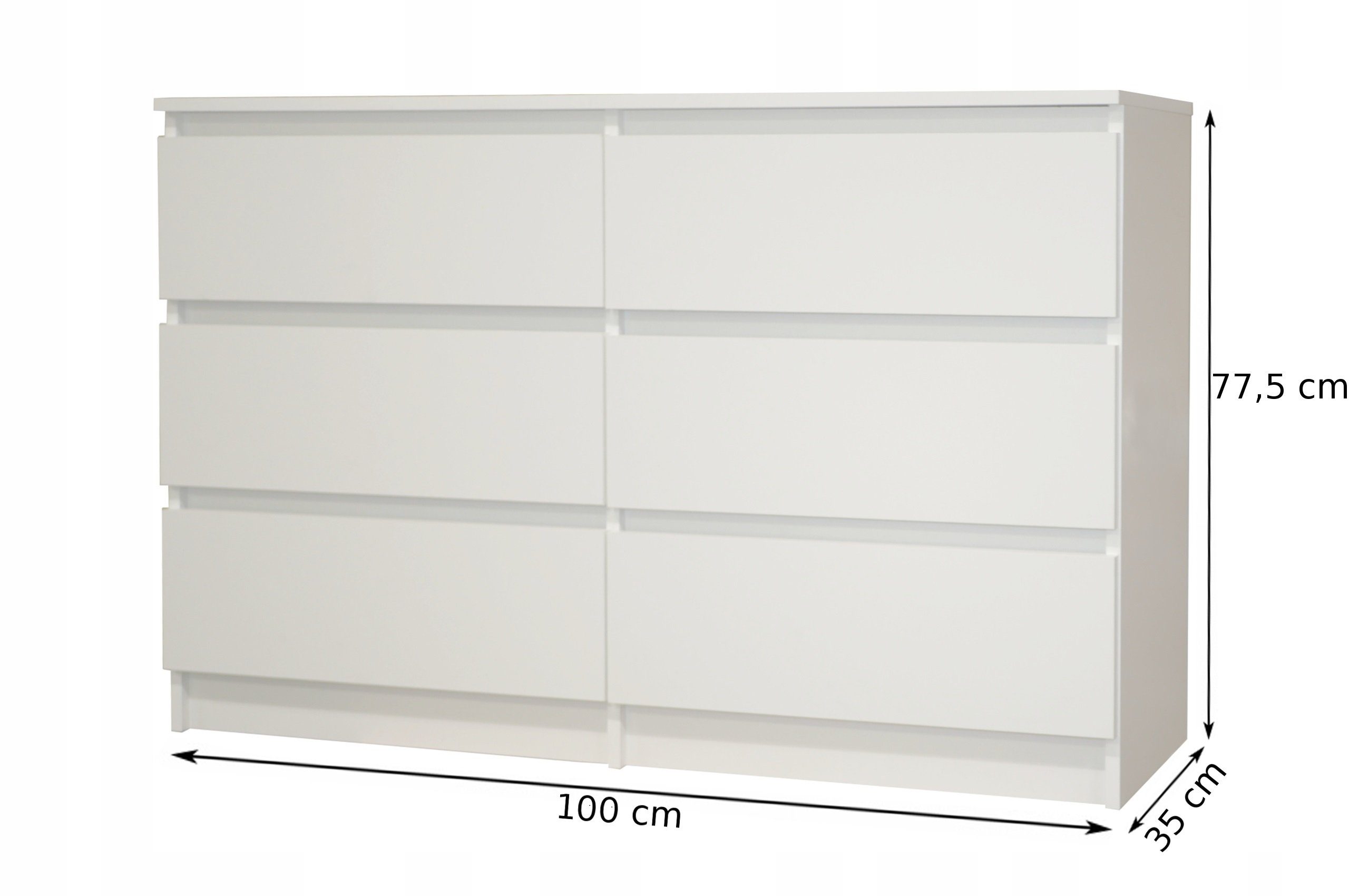 Home Collective Kommode weiß mit cm Sideboard, Schlafzimmer Flur, sechs 77cm Höhe Breite 100 Schrank, Schubladen, Highboard
