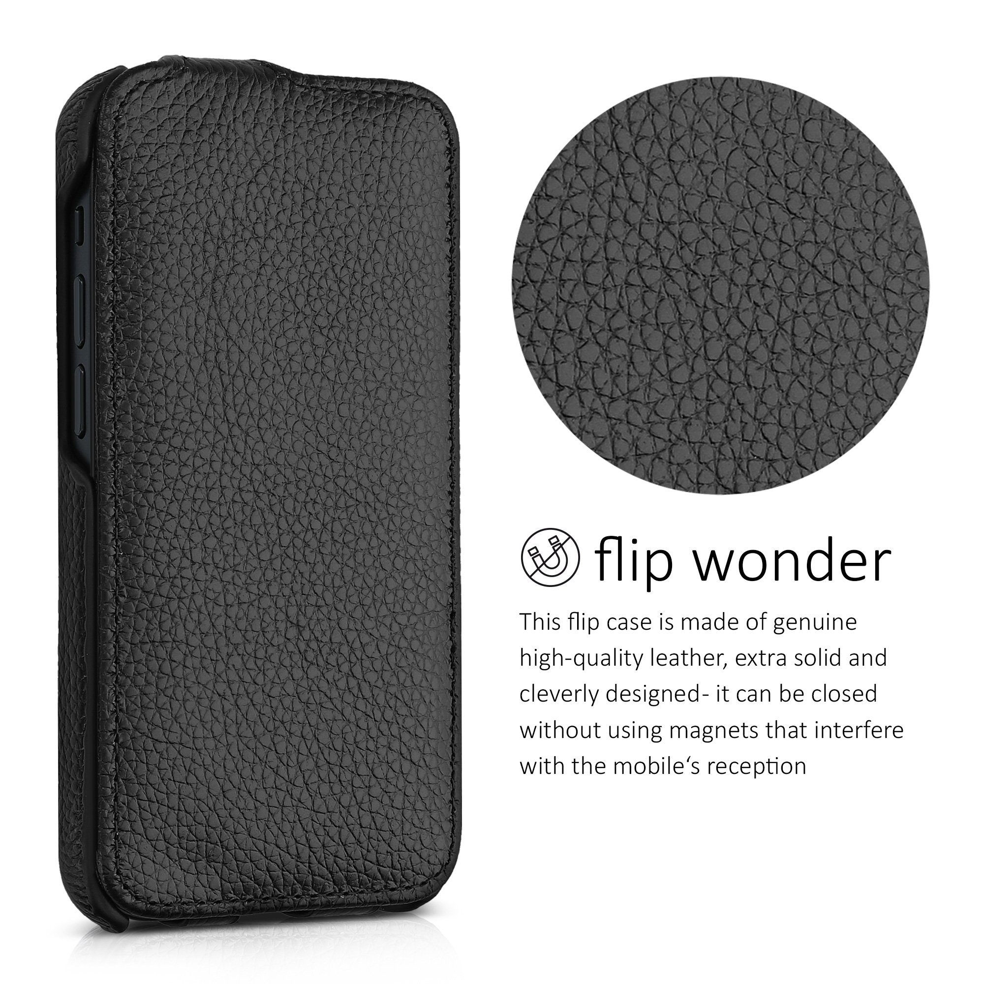 kalibri Handyhülle Flip-Hülle Ultra Slim Tasche für Apple iPhone 13 mini, Leder Schutzhülle Case