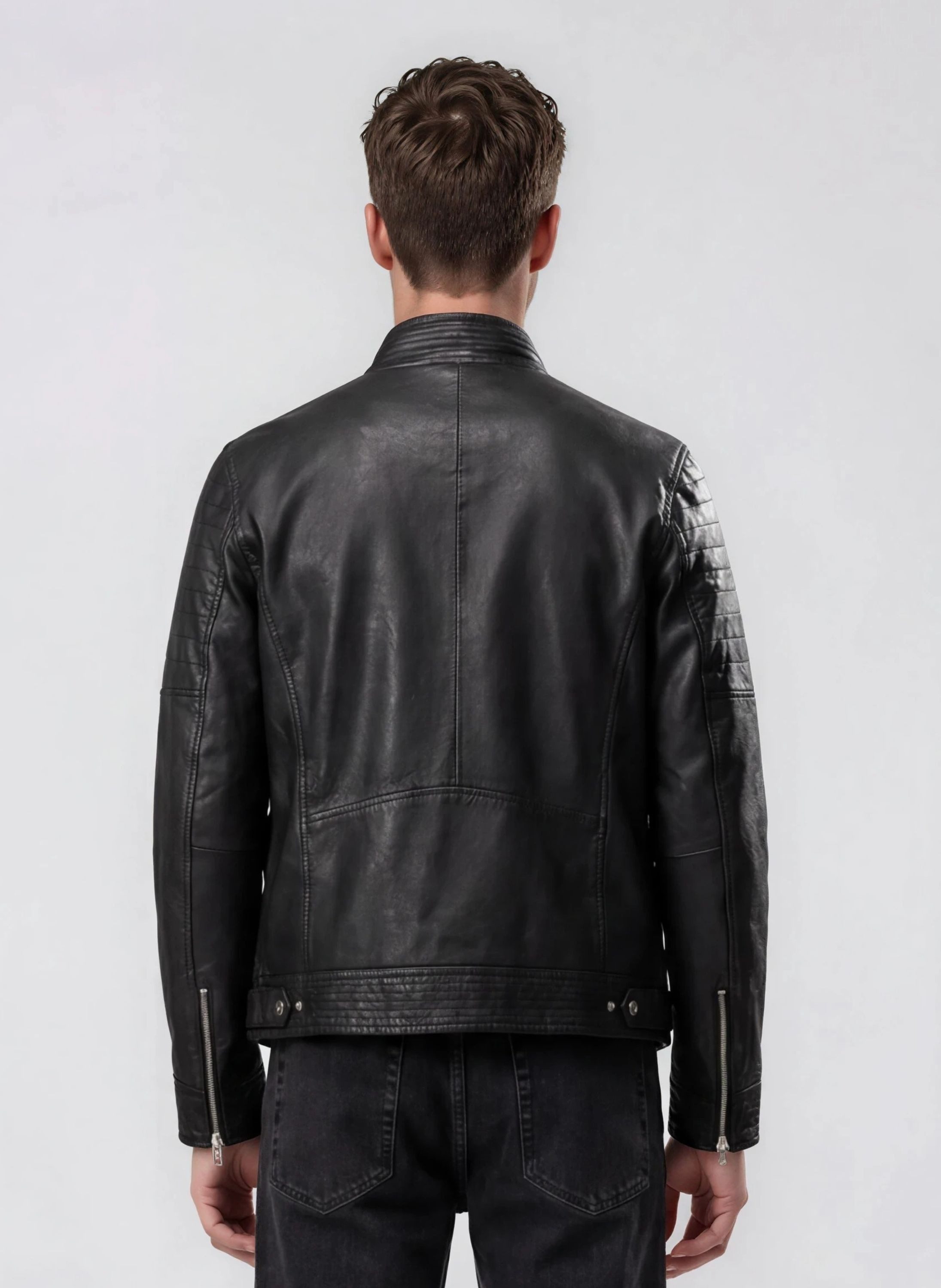 trueprodigy Lederjacke Jarno Klassischer Stehkragen und gesteppte Ärmeldetails