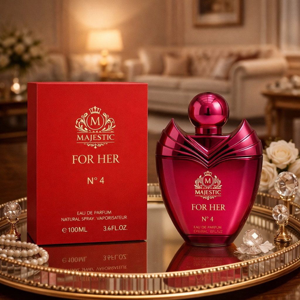 Fine Perfumery London Eau de Parfum Majestic for Her No.4 Damenduft Hergestellt in England 100 ml, 1-tlg., Luxuriöser Damenduft, langanhaltend, edle Verpackung, Premium