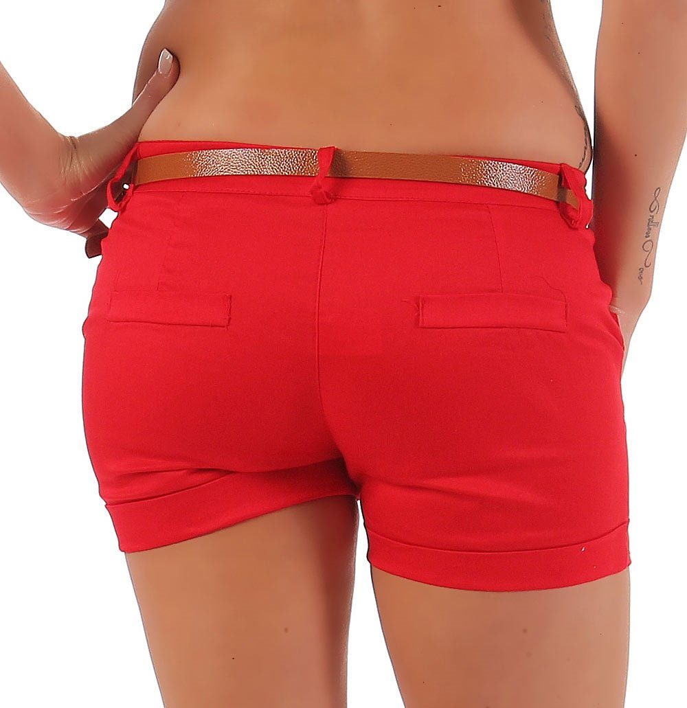 malito more than fashion Bermudas malito Damen Chino Shorts in Unifarben, lässige kurze Hose, Bermuda kurze Sommerhose mit Gürtel